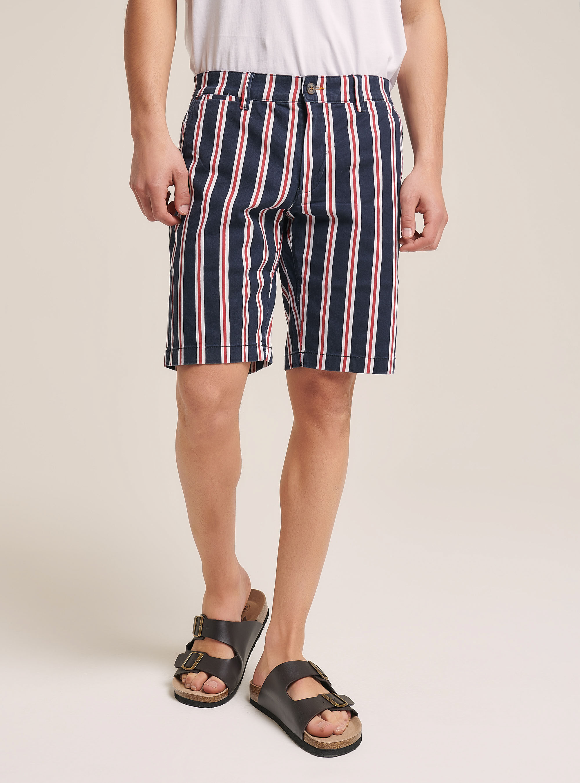 STRETCH-BERMUDASHORTS AUS GESTREIFTEM TWILL, C0239 BLUE