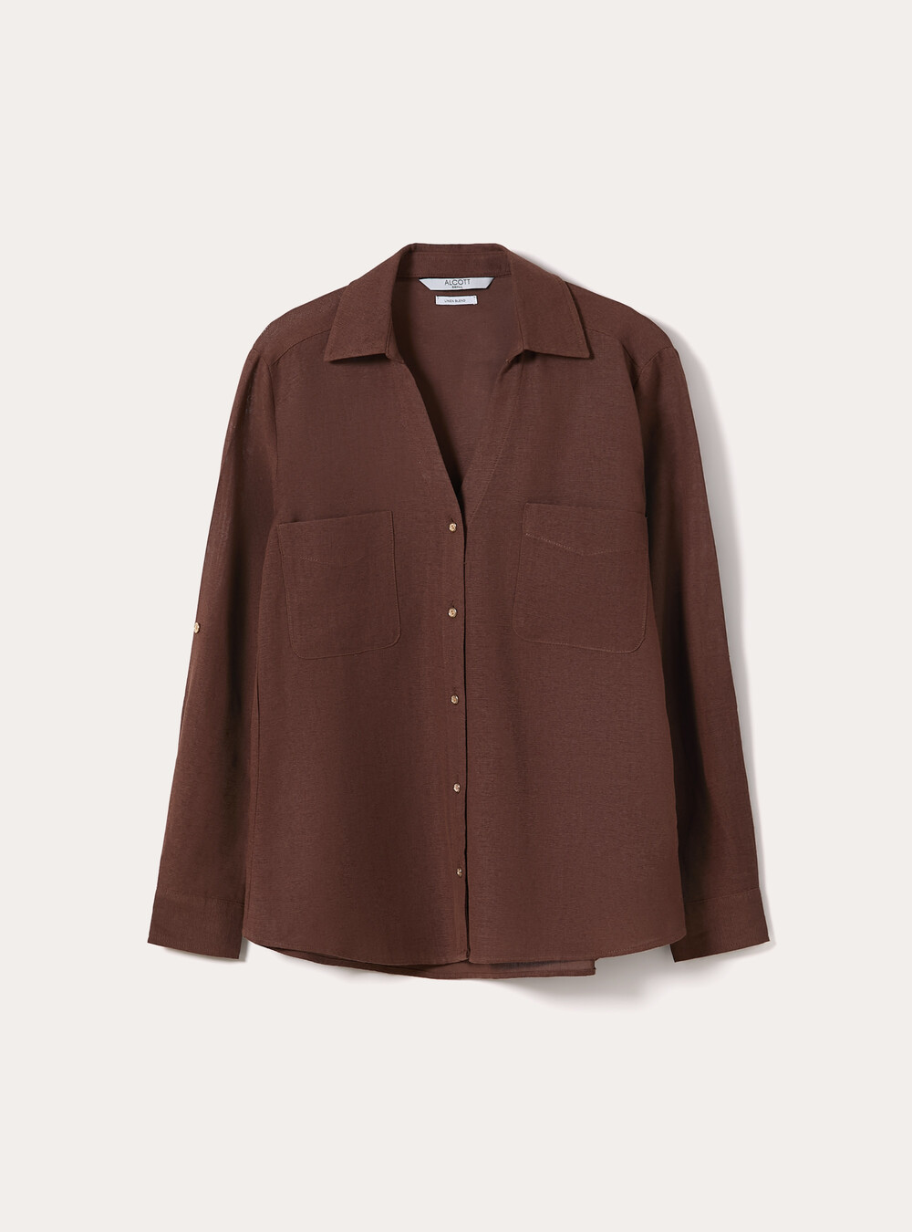 Linen-blend shirt with a V-neck, BR2 BROWN MEDIUM