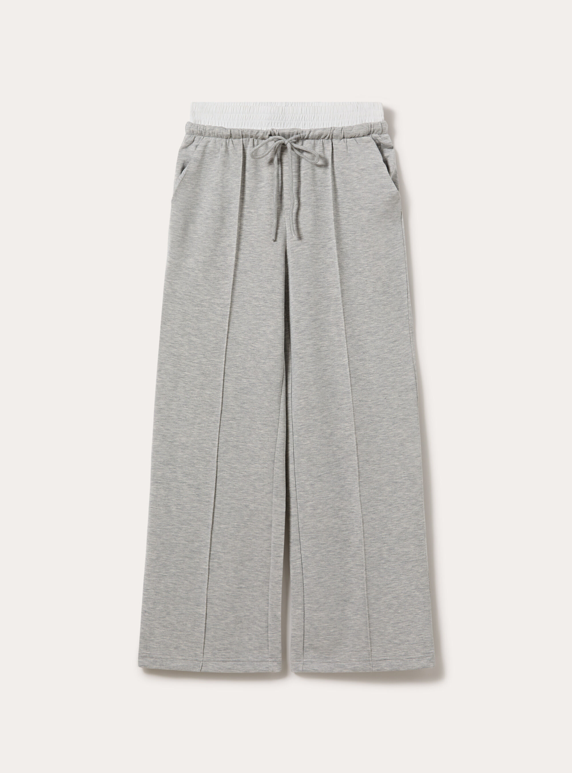 Wide leg hose aus scuba stoff mit doppelbund und biese, MGY3 GREY MEL LIGHT