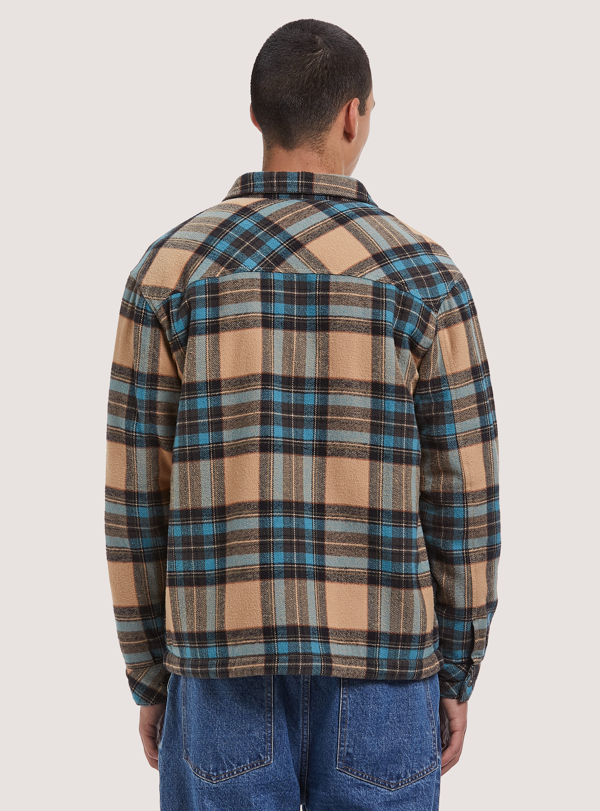 Plaid padded shirt jacket with lambskin lining, BG2 BEIGE MEDIUM