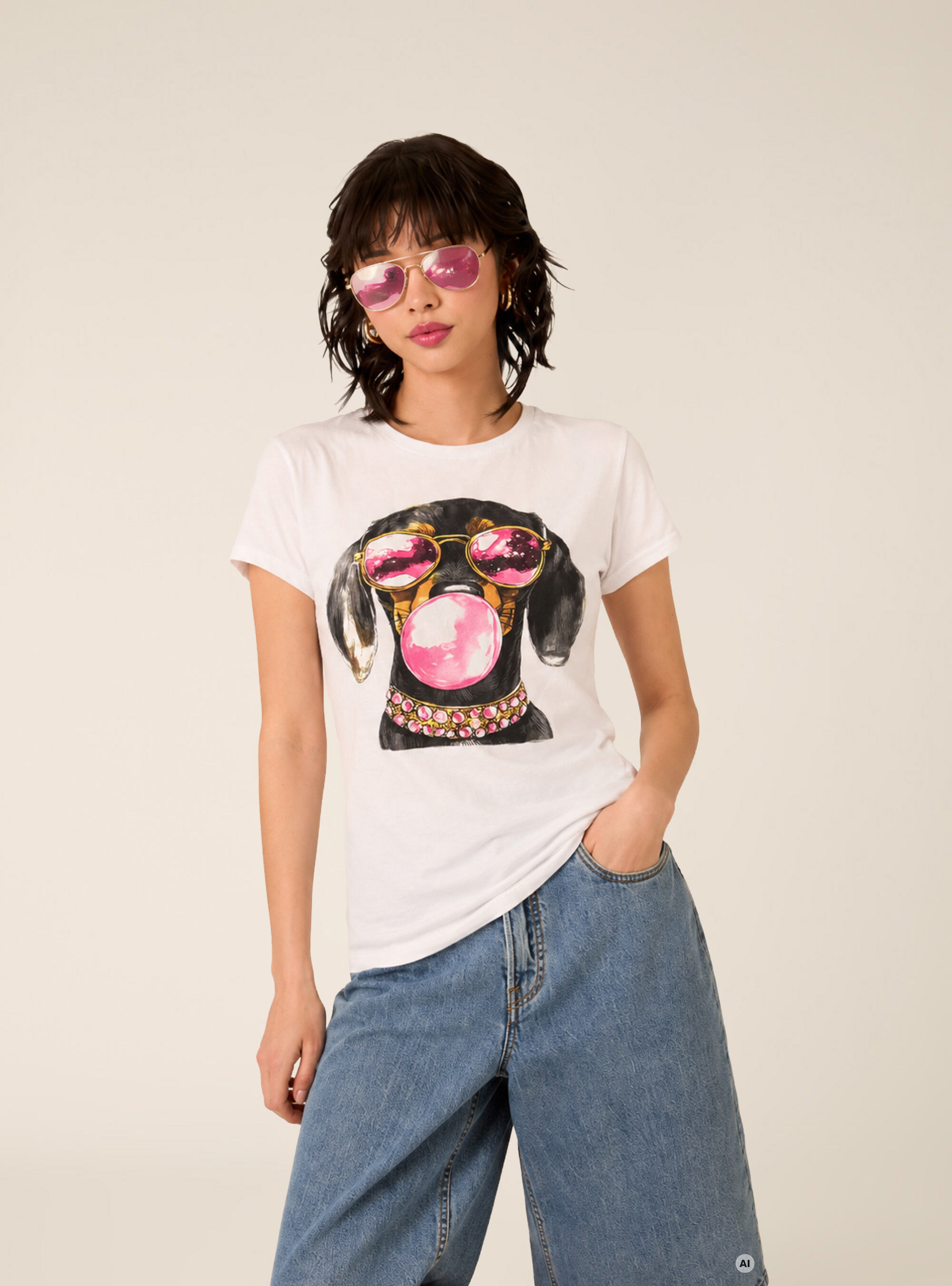 T-shirt regular con stampa cane