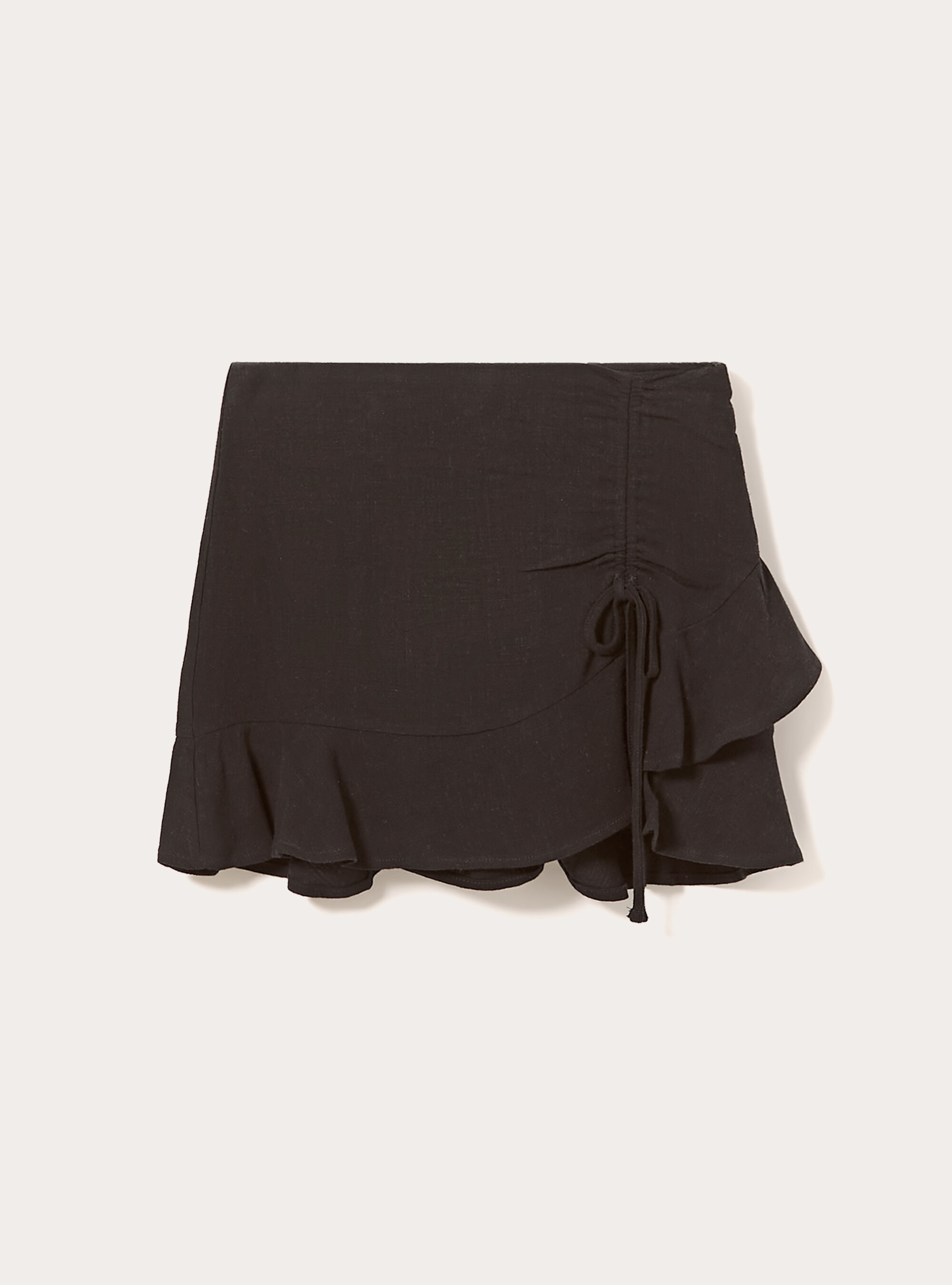Mini jupe &agrave; volants en lin m&eacute;lang&eacute;, BK1 BLACK