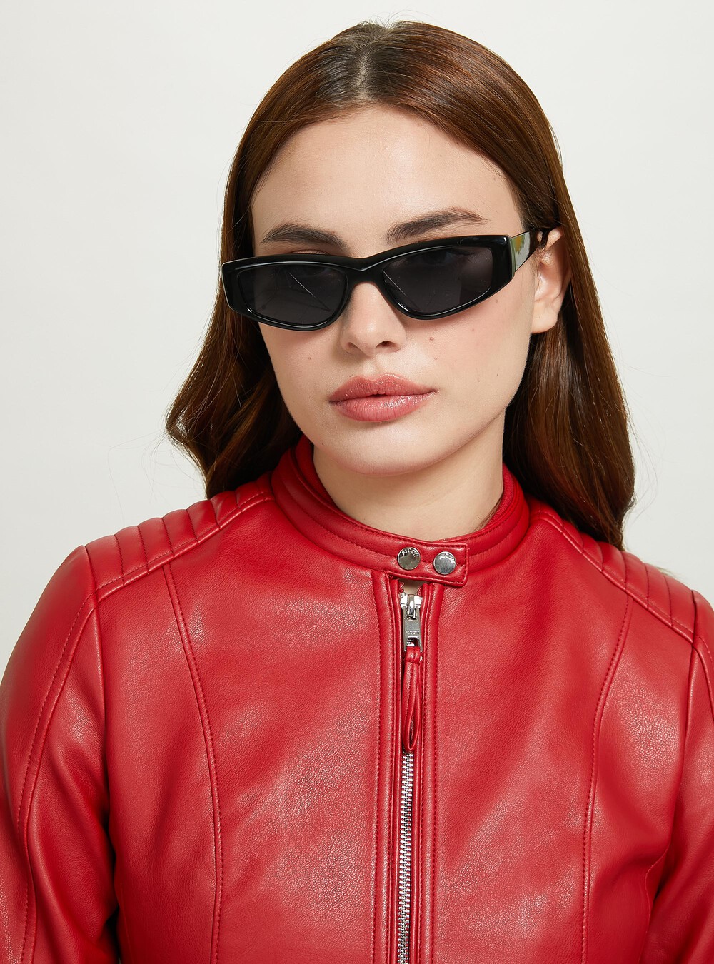 Pinko giubbino biker in pelle e tessuto nero