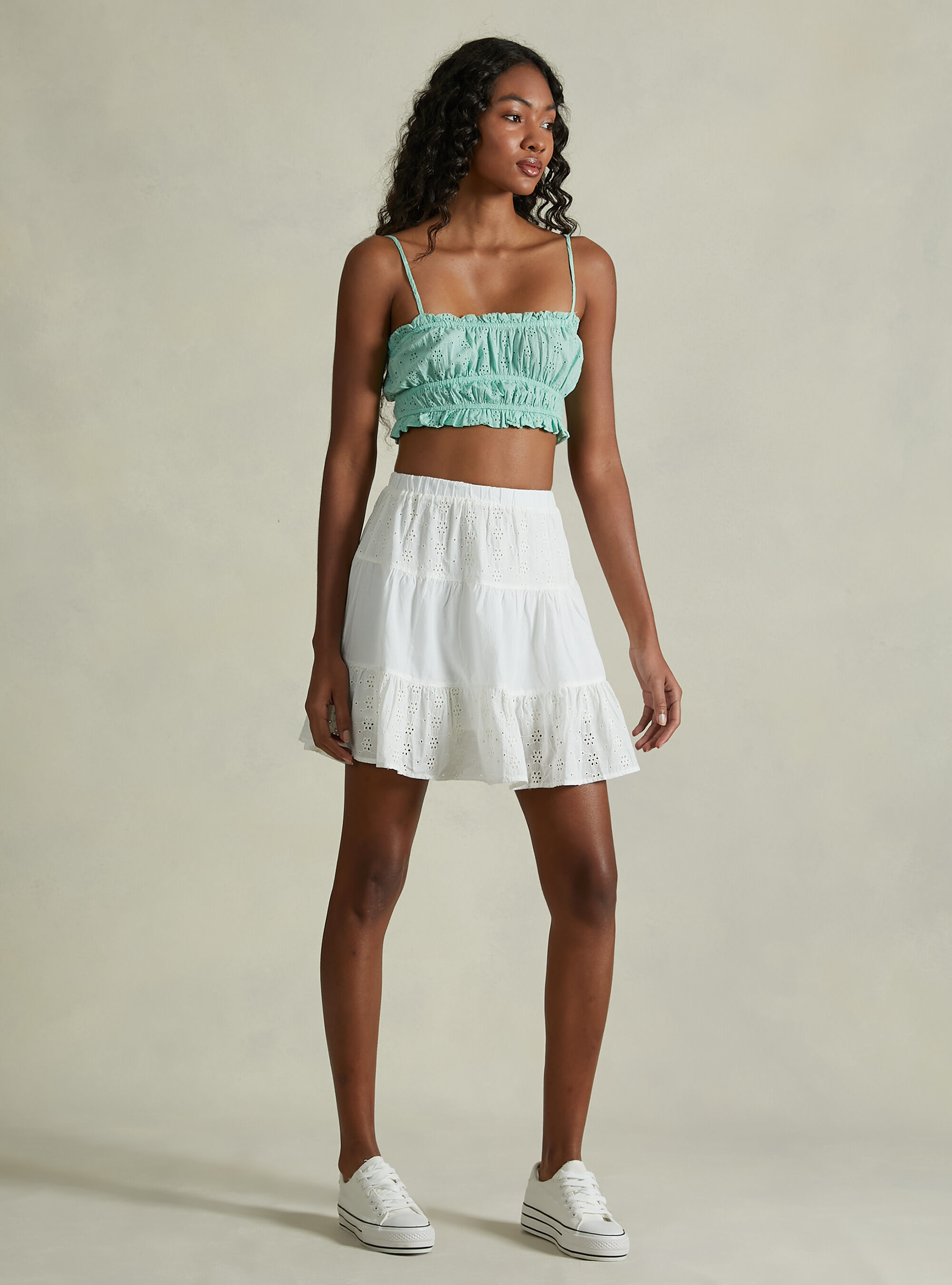 Top con bretelle in Sangallo, GA3 AQUA GREEN LIGHT