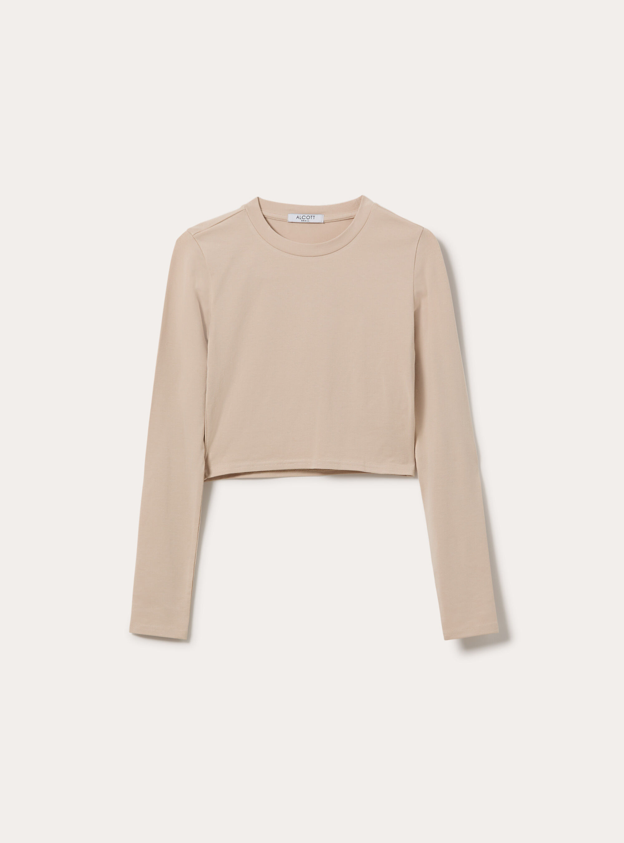 Maglia crop a maniche lunghe, BG3 BEIGE LIGHT