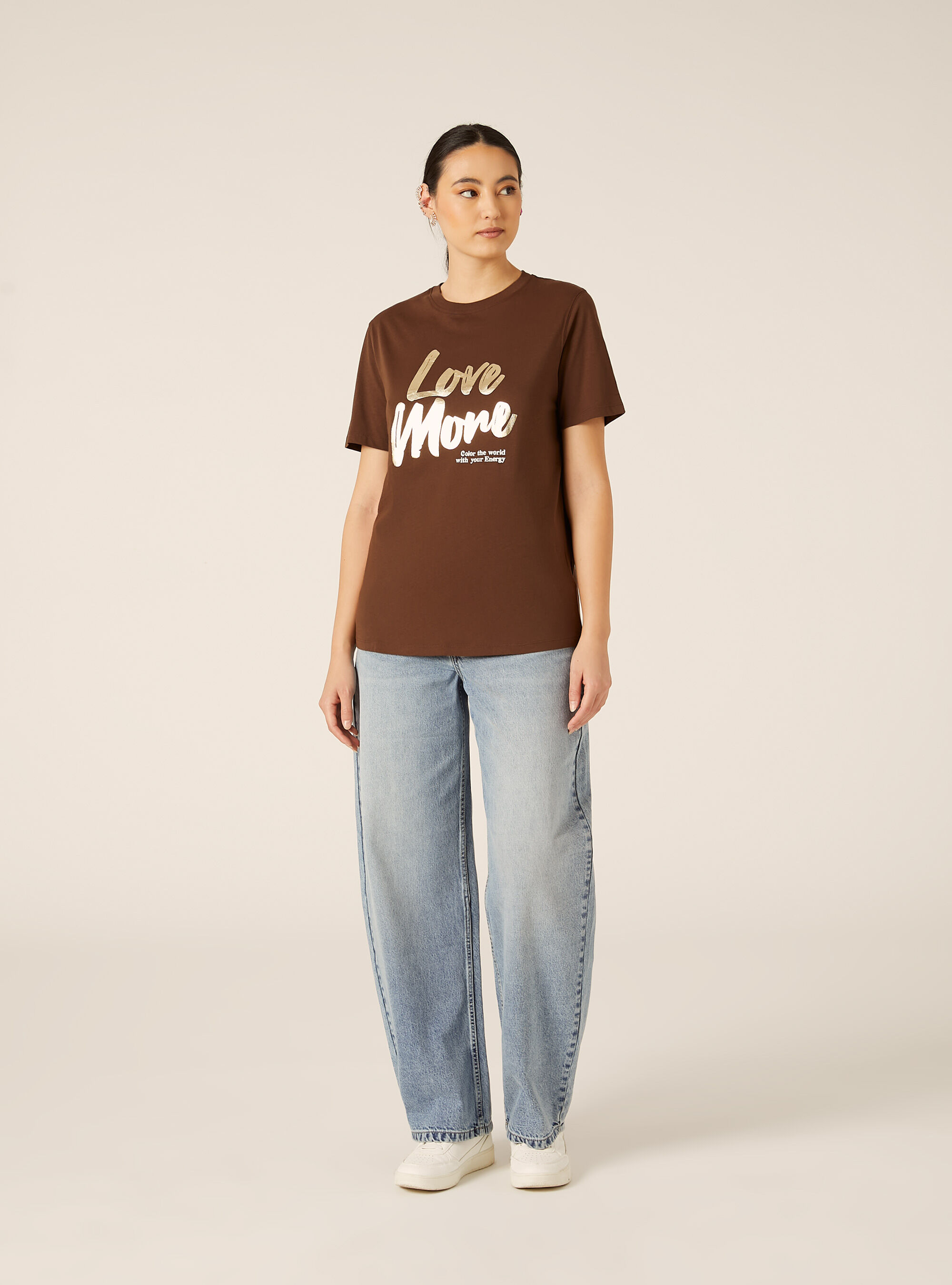 T-shirt avec imprim&eacute; m&eacute;tallis&eacute;, BR2 BROWN MEDIUM