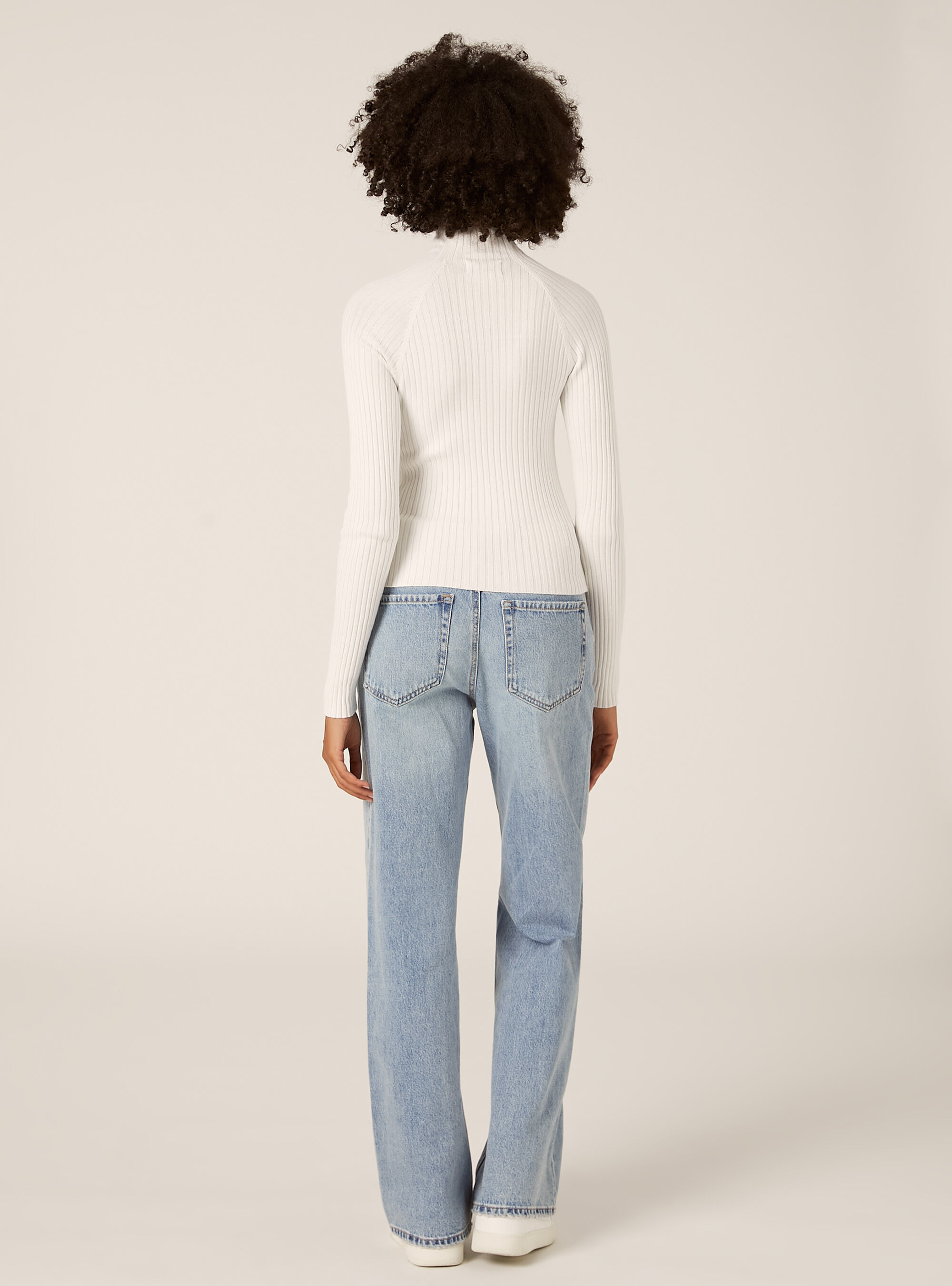 Mid-neck ribbed pullover, WH2 WHITE