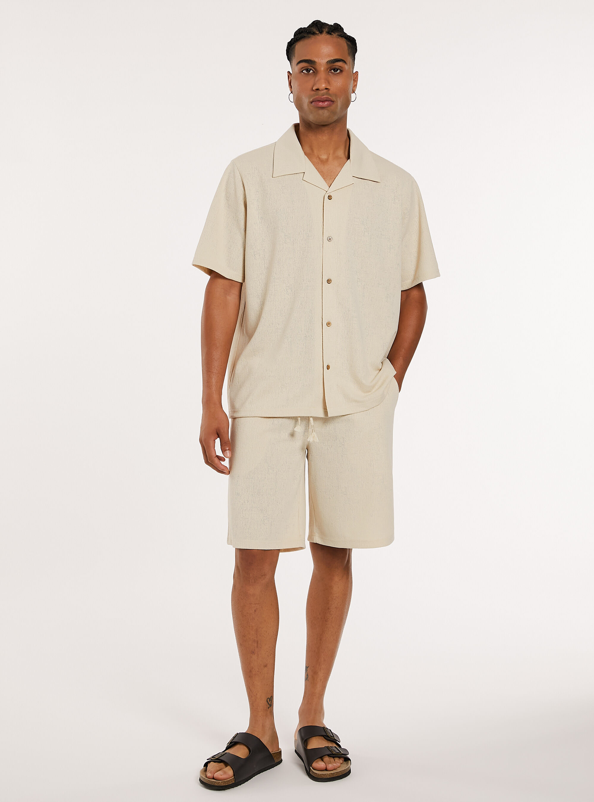 Camicia bowling testurizzata, CR3 CREAM LIGHT