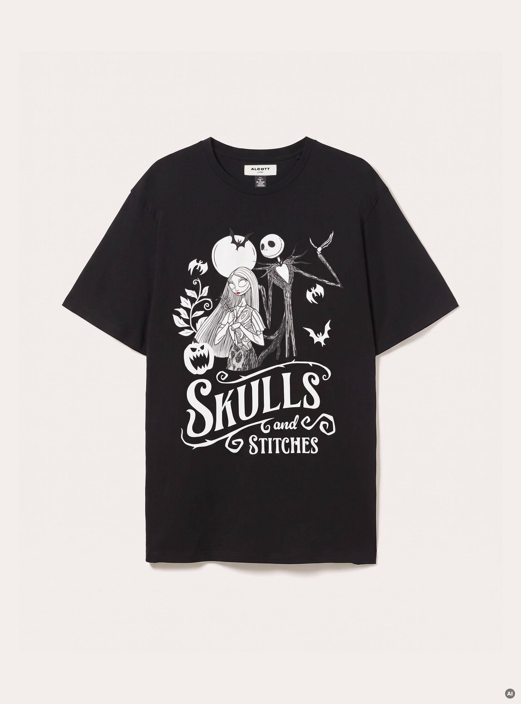Camiseta con estampado Skulls and Stitches Nightmare Before Christmas / Alcott, BK1 BLACK