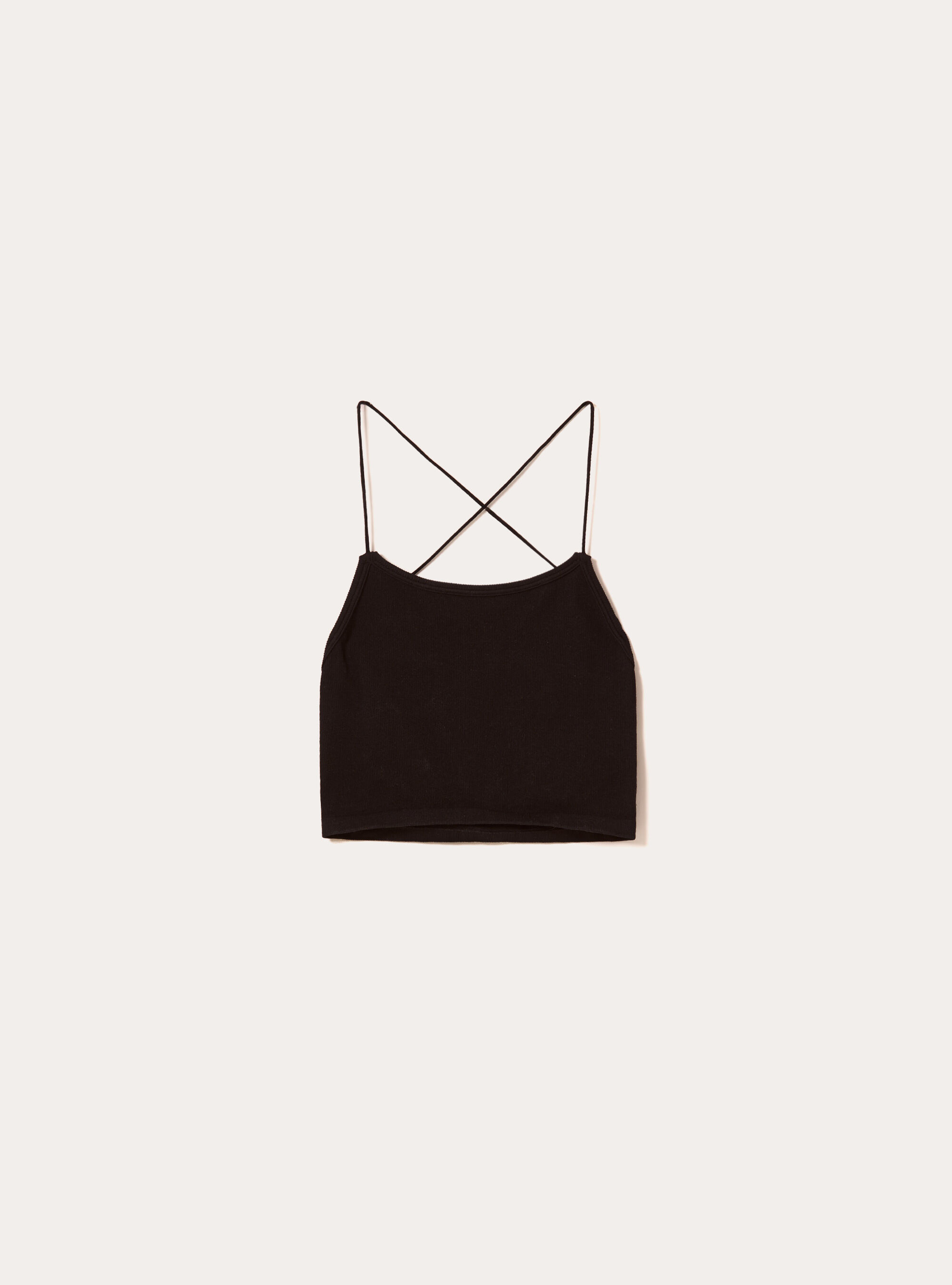 Ribbed top with crossed straps, BK1 BLACK