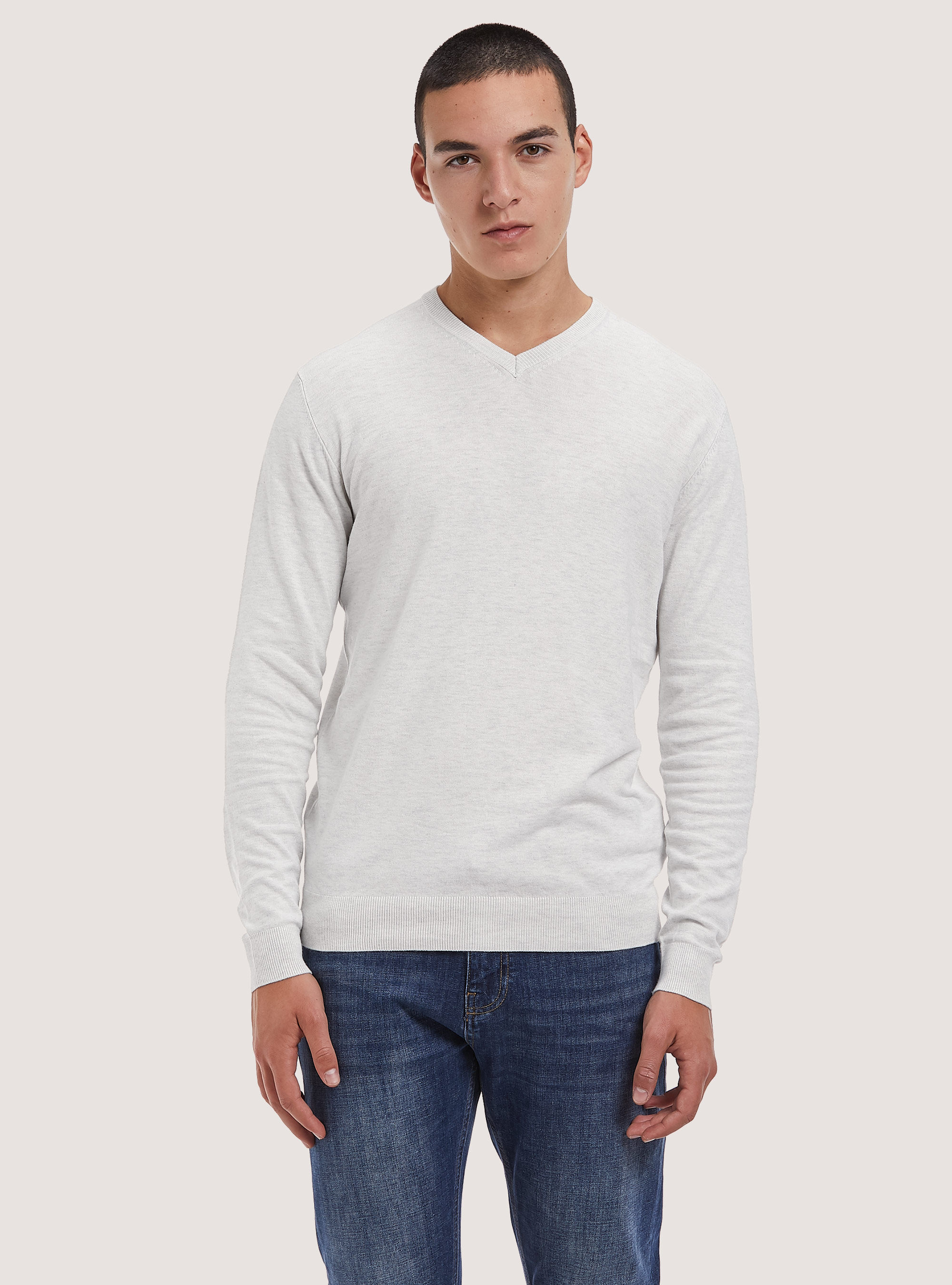 Pullover scollo a "v" tinta unita, PEARL