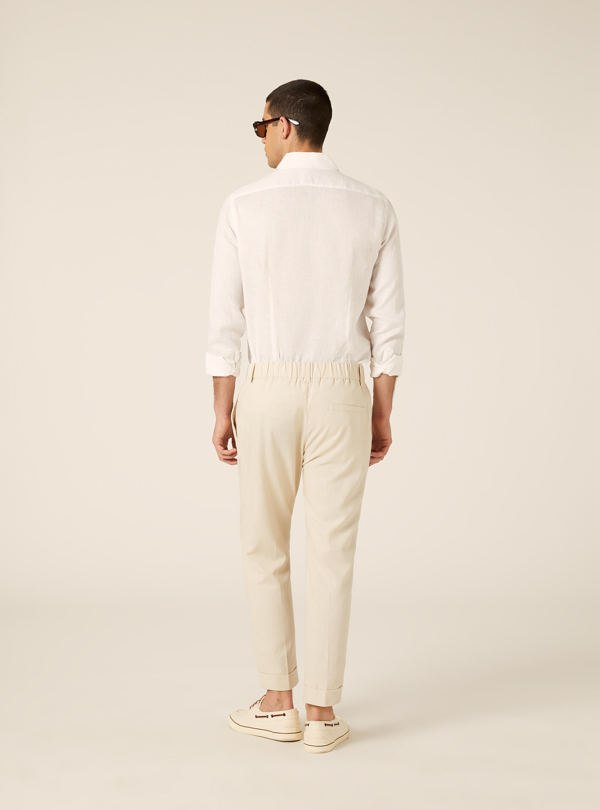 Pantaloni una pince misto lino, BG2 BEIGE MEDIUM