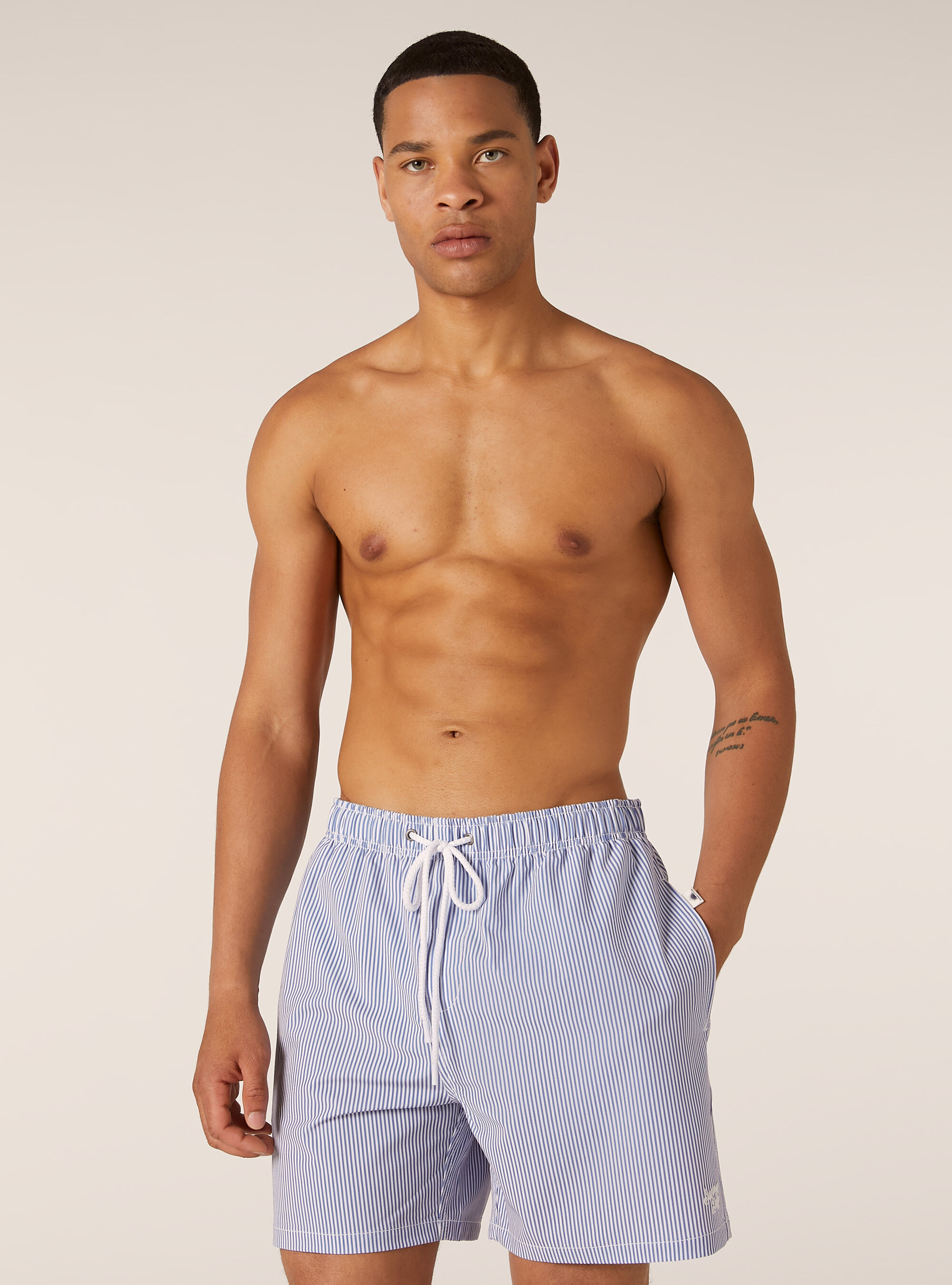 Costume rigato in seersucker, NAVY MEDIO