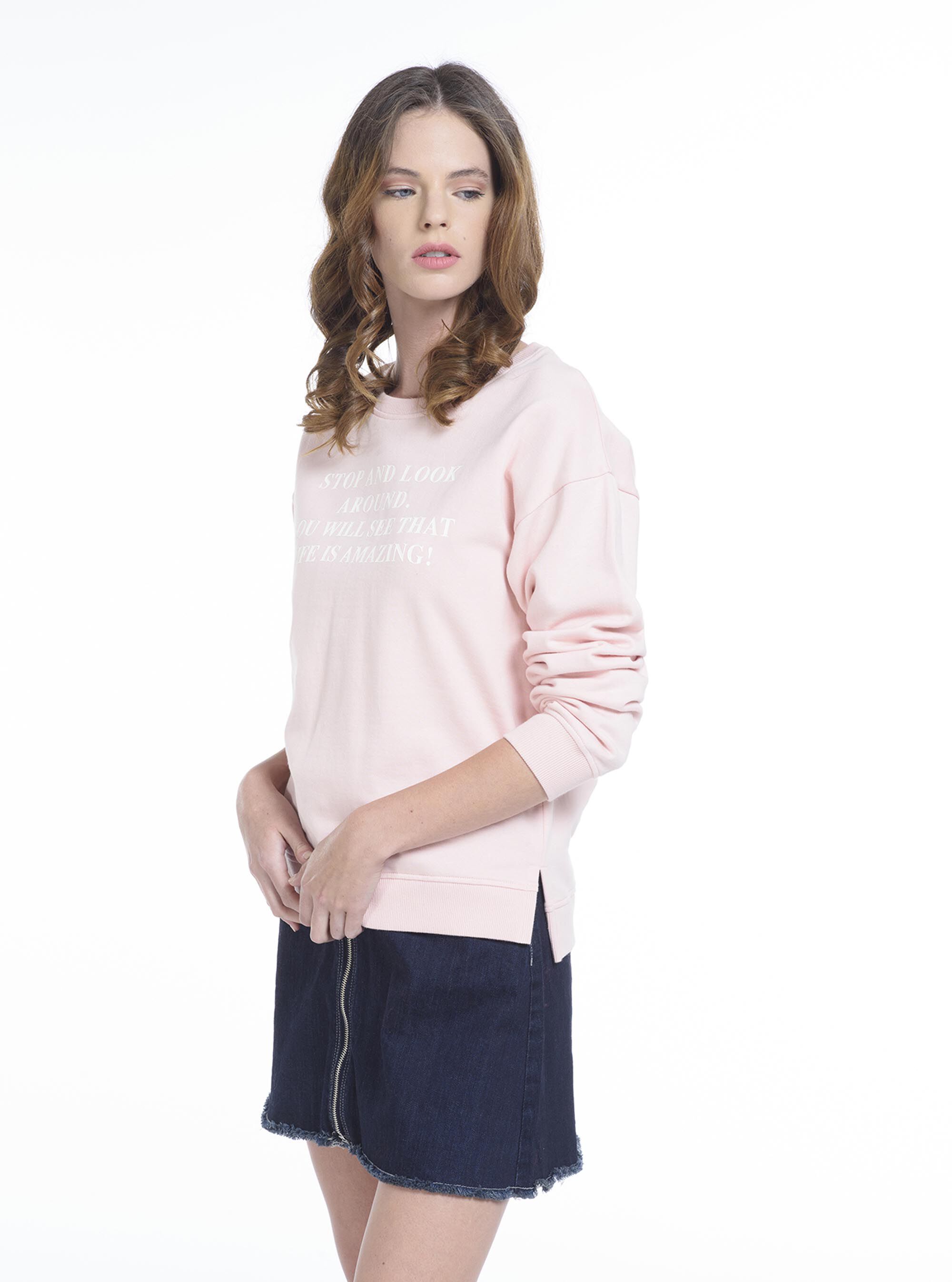 Felpa con stmpa lettering, C4452 PINK