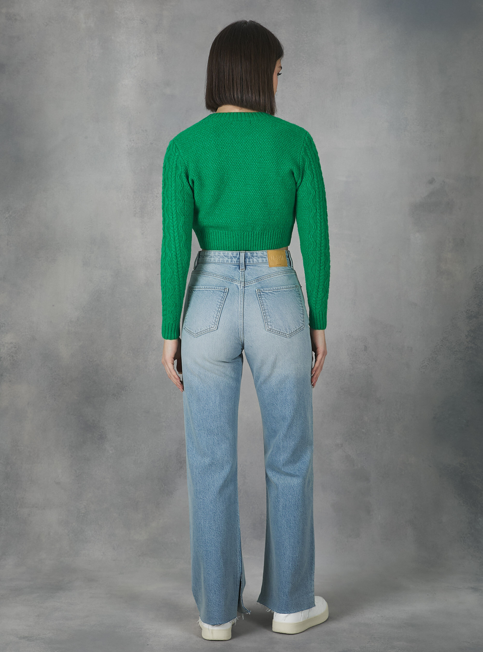 Cropped pullover with braids, GN2 GREEN MEDIUM