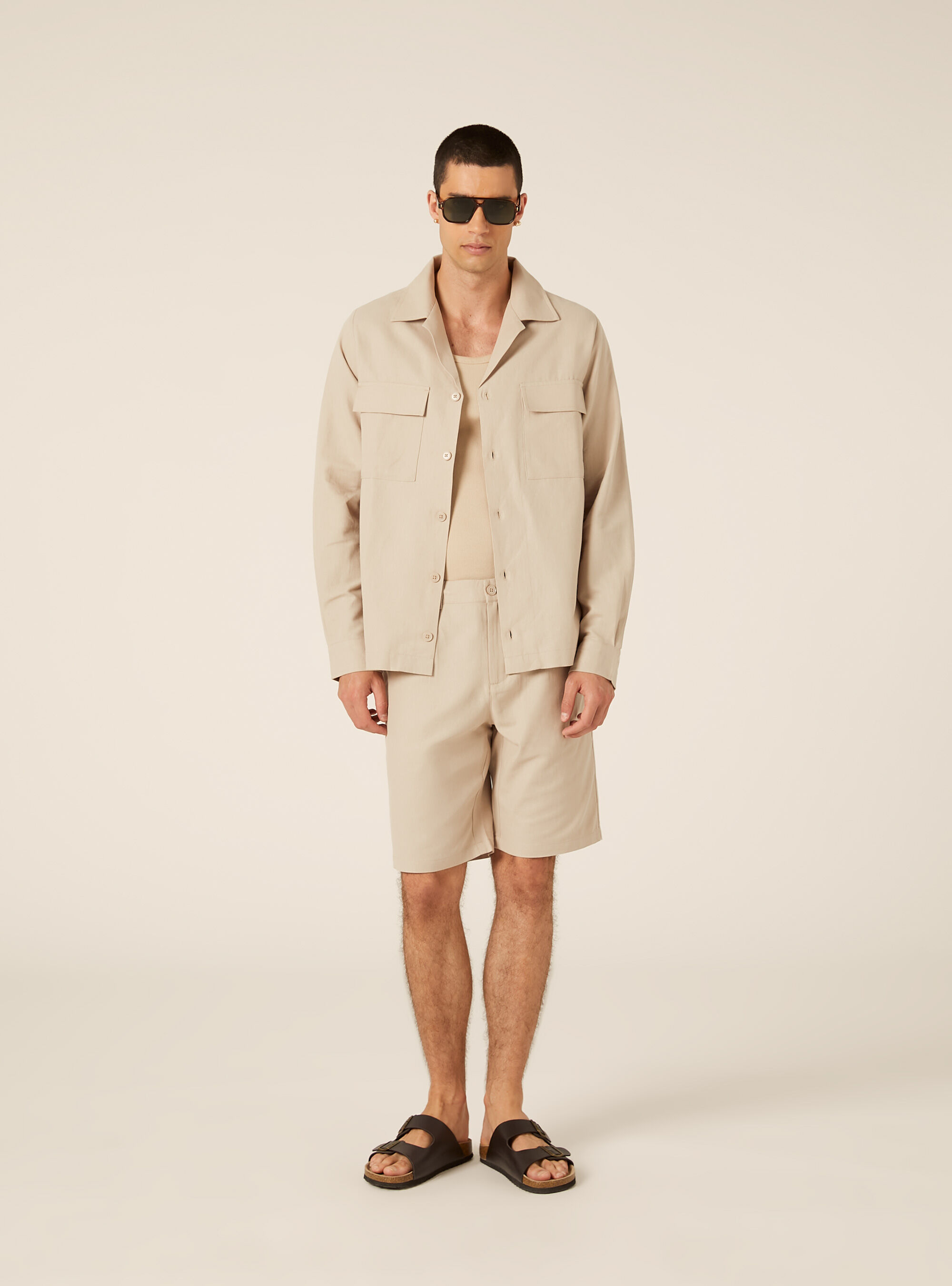 Camicia  con tasconi  in misto lino, BG2 BEIGE MEDIUM