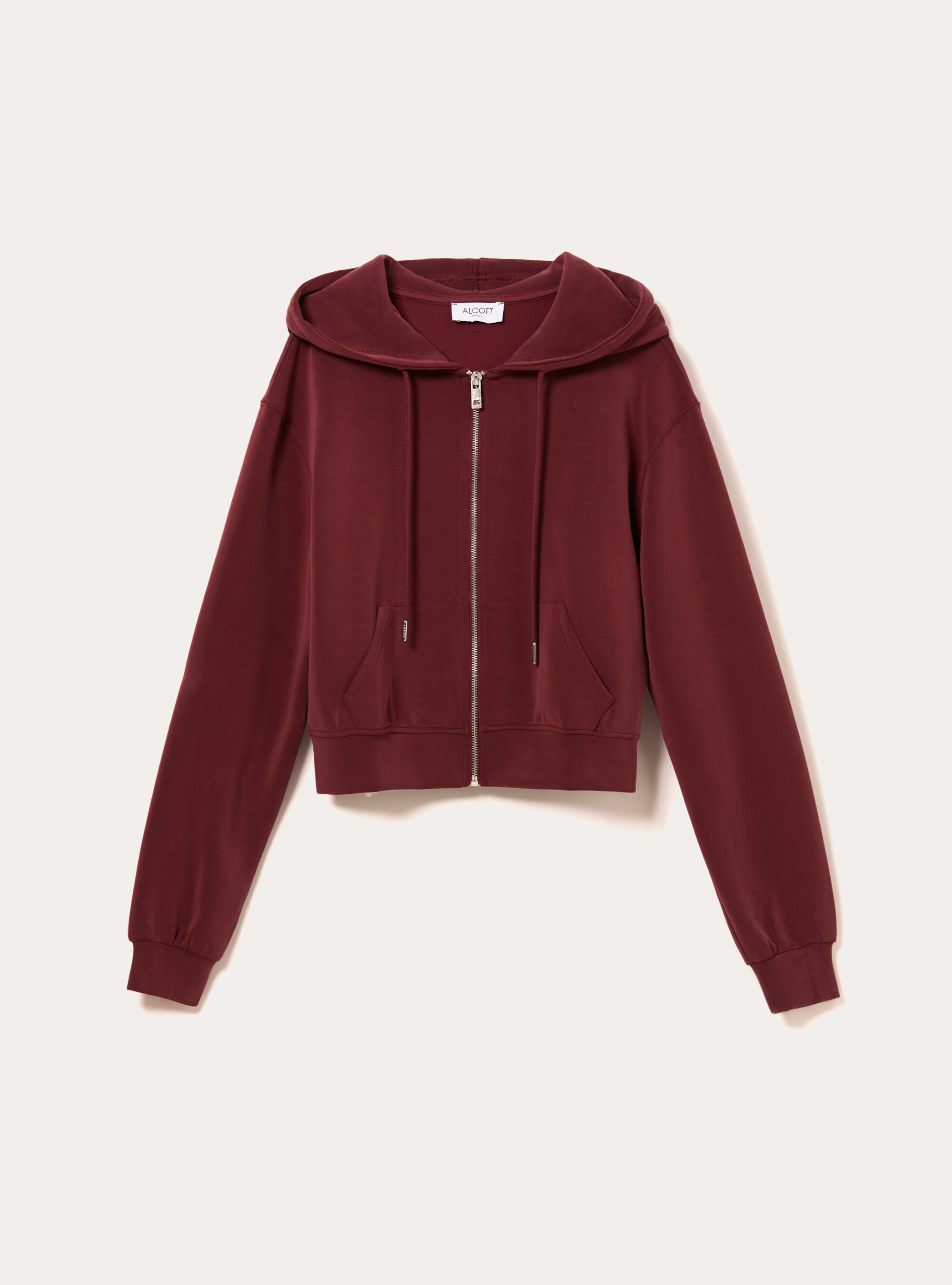 Cardigan con zip cappuccio soft touch, BO1 BORDEAUX DARK