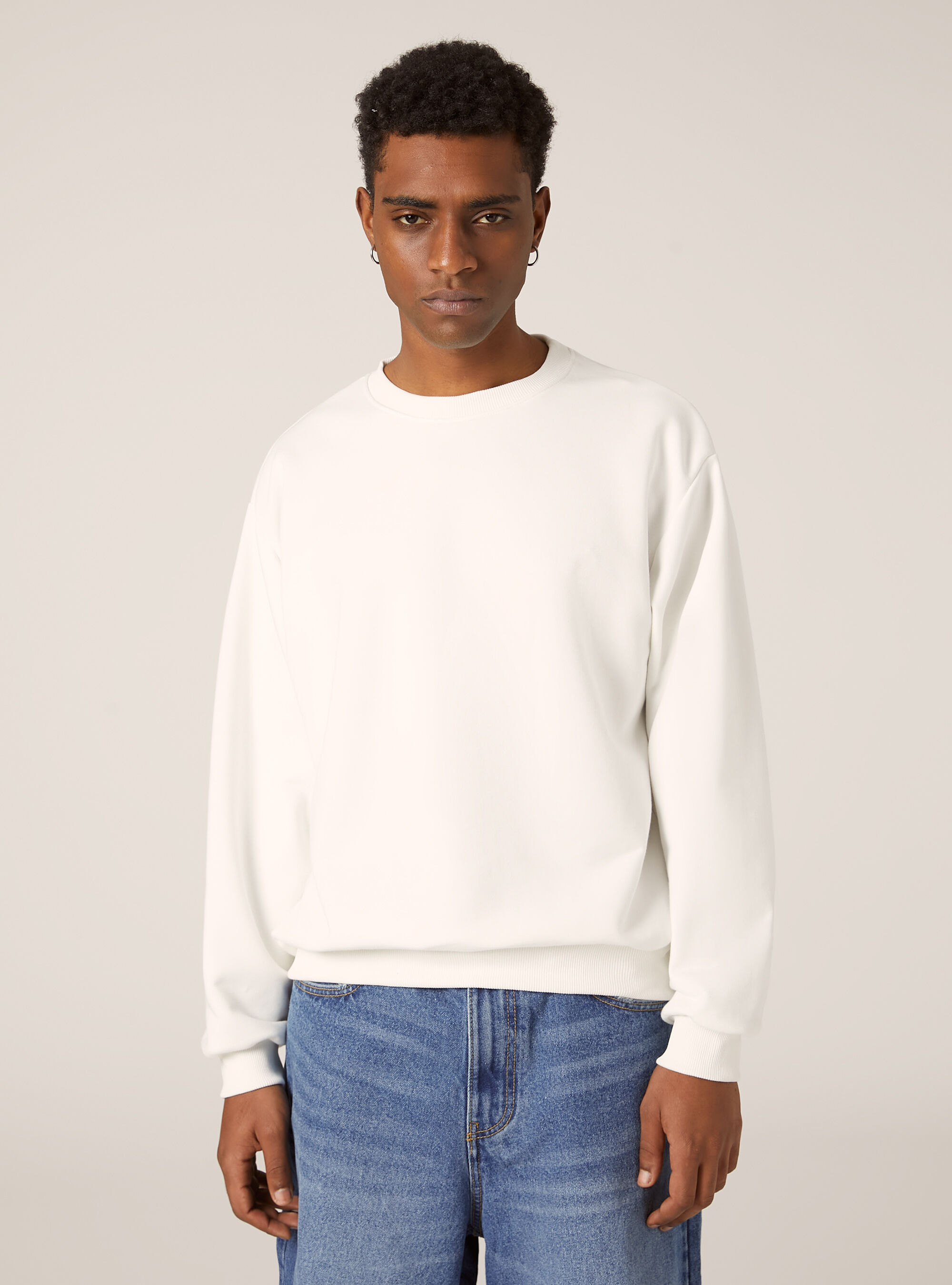 Sudadera de cuello redondo boxy fit, WH2 WHITE