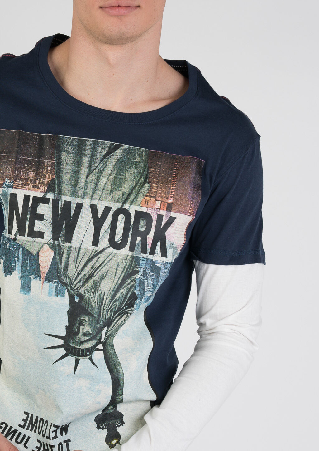 Maglietta a maniche lunghe con stampa, BLU MARINO