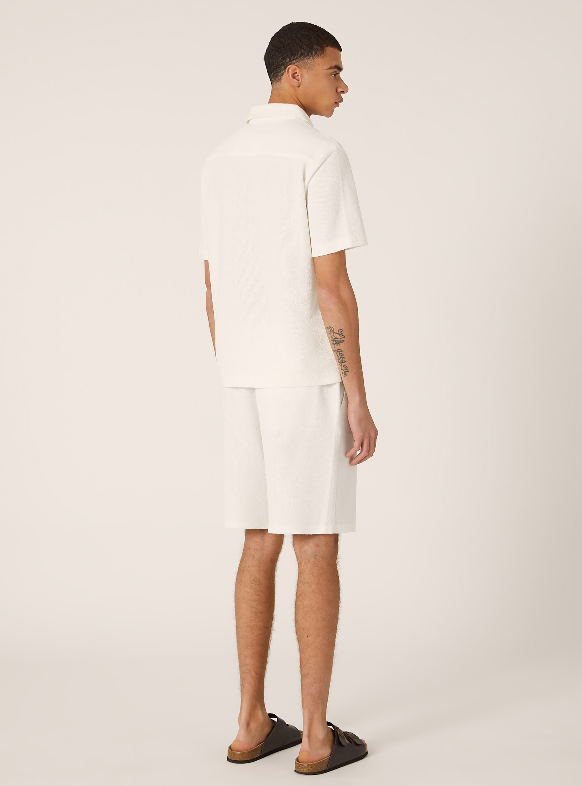 Textured Cotton Bermuda Shirt, WH1 OFF WHITE