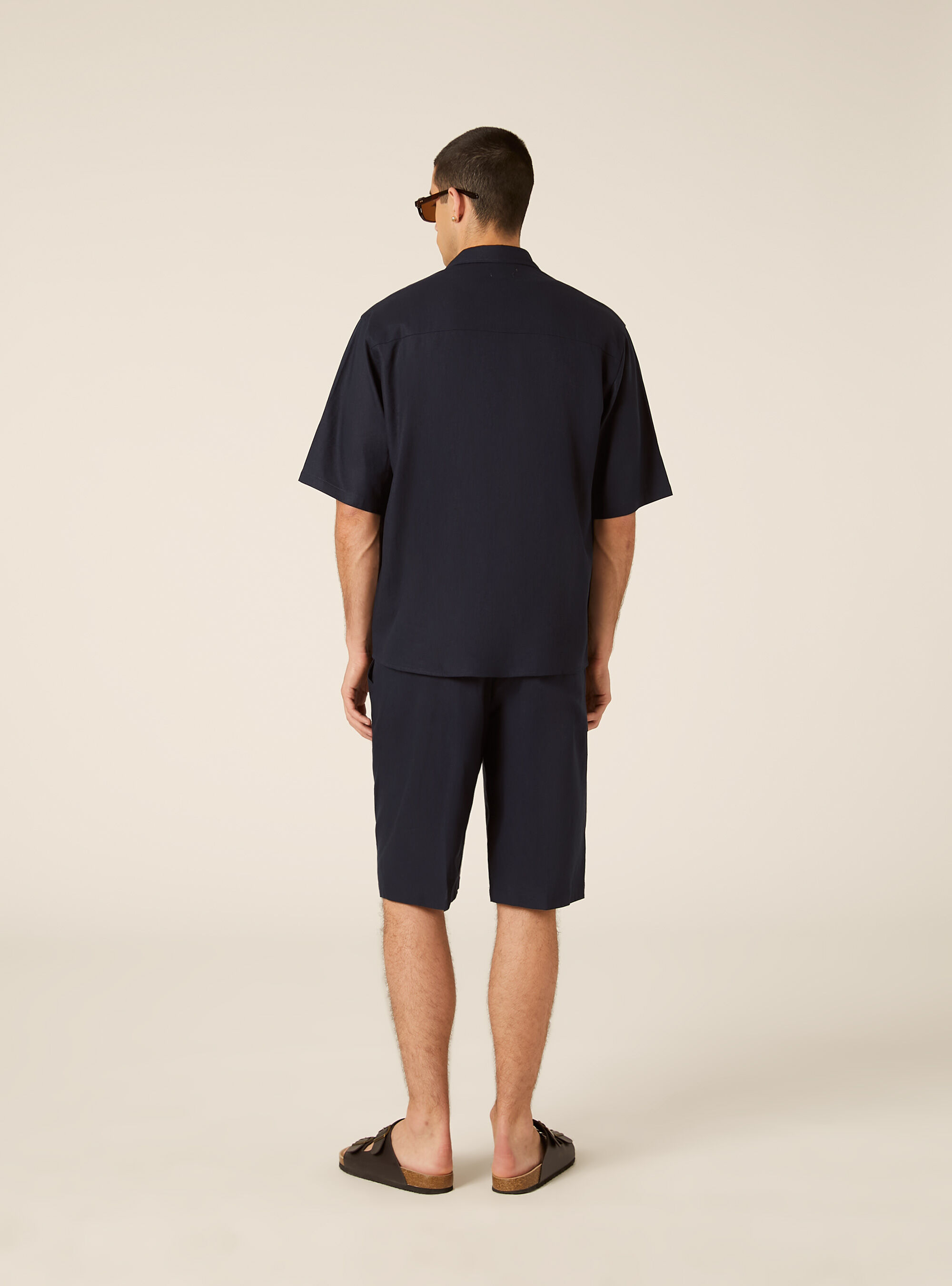 Camicia  in misto lino  con taschino, NA1 NAVY DARK