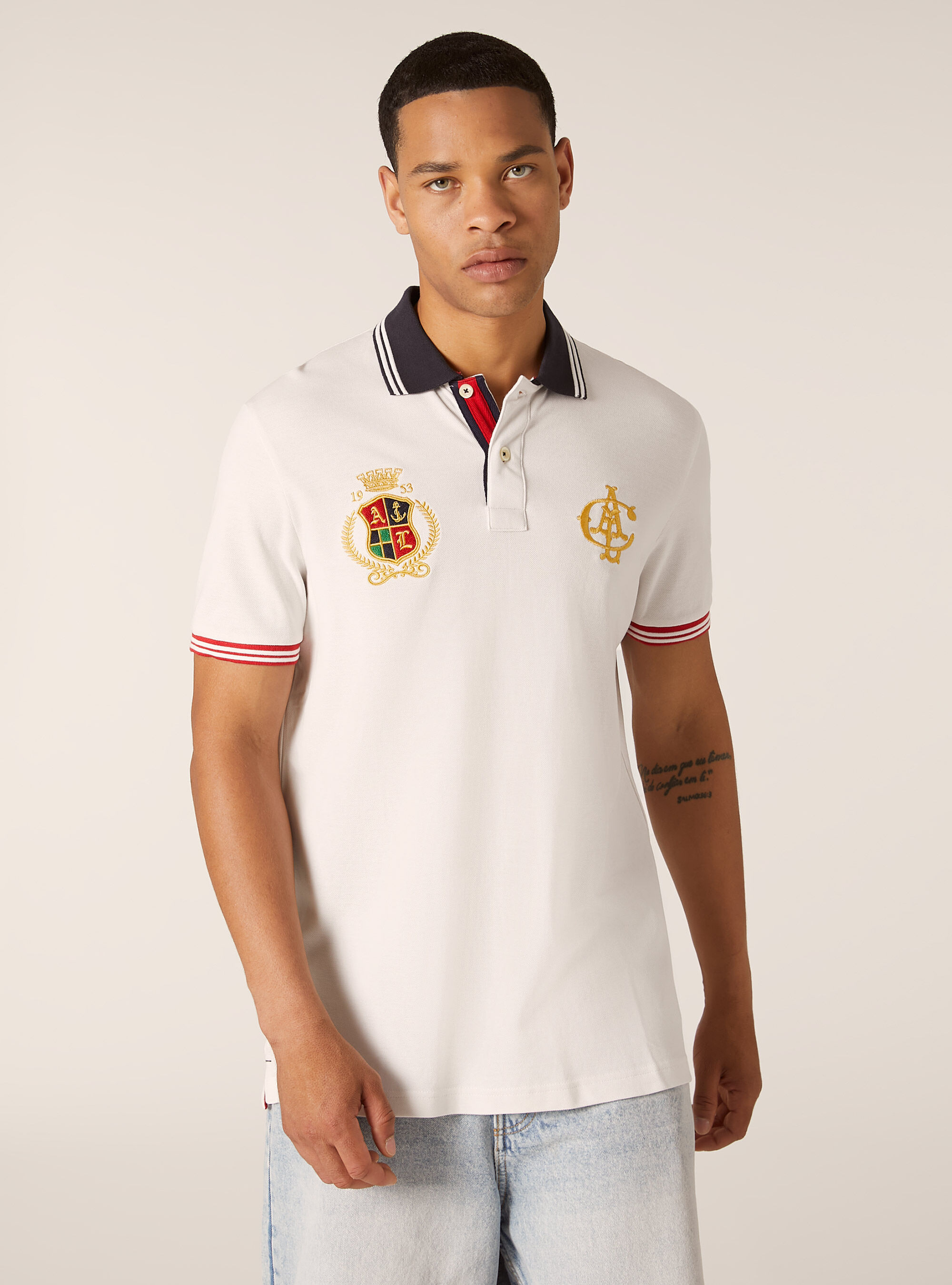 Cotton polo shirt with embroidery, WHITE