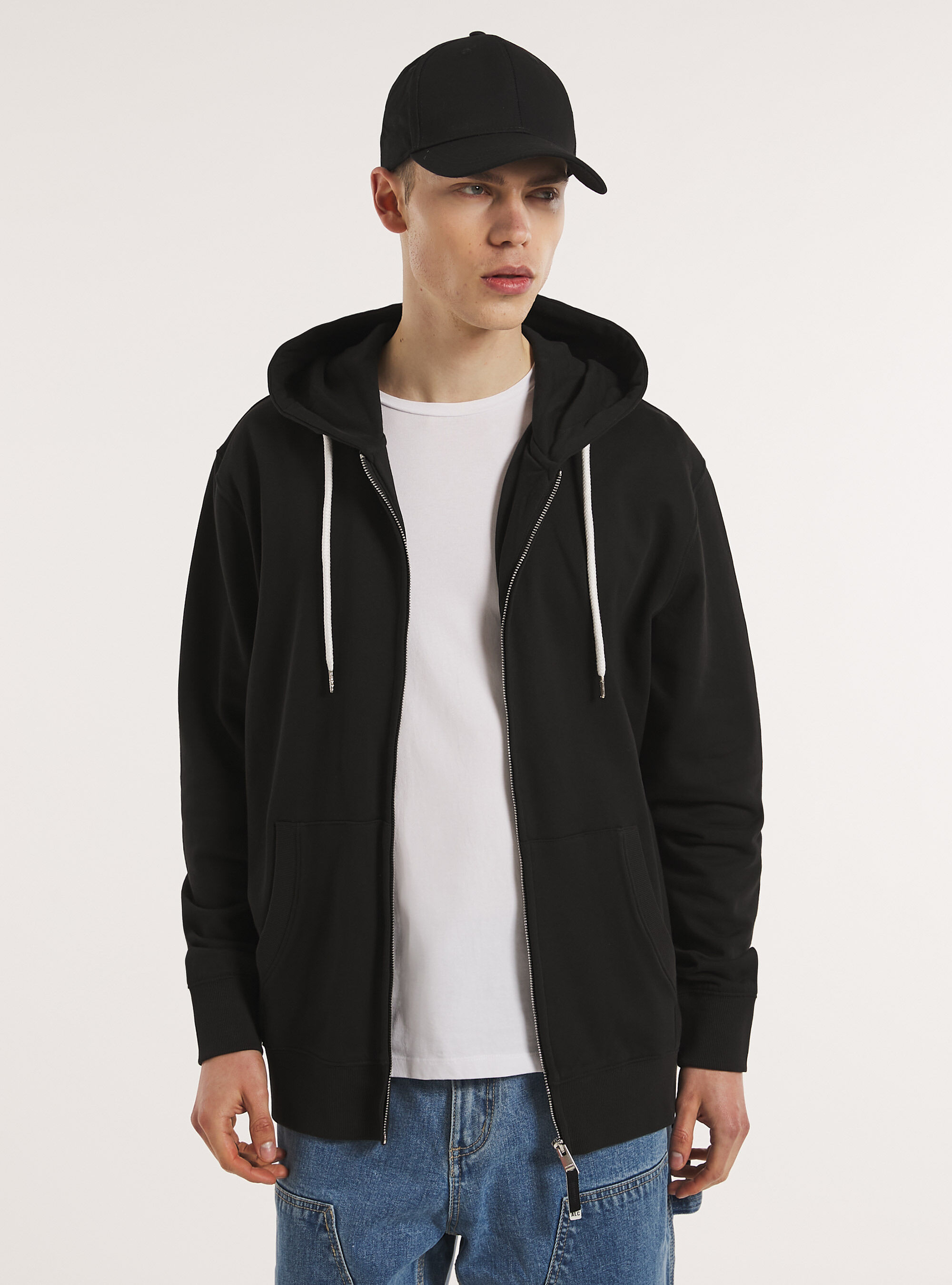 Cotton zip hoodie, BK1 BLACK