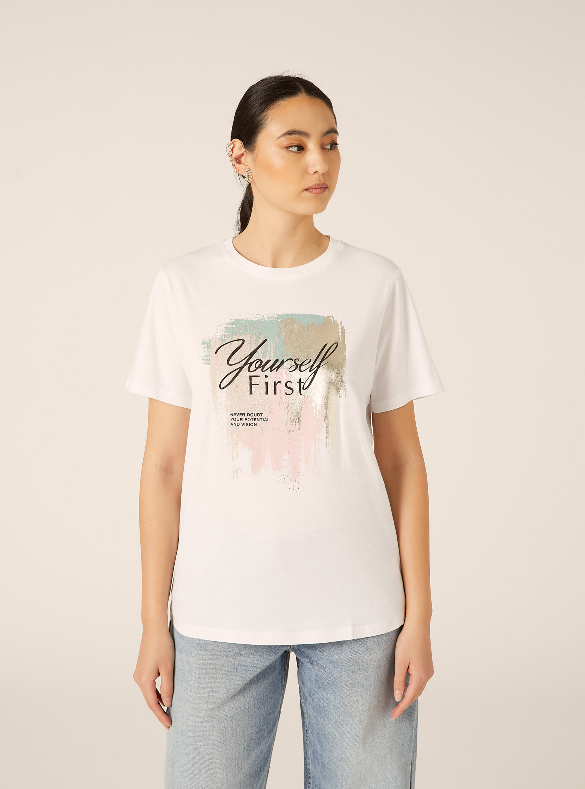 T-shirt avec imprim&eacute; m&eacute;tallis&eacute;