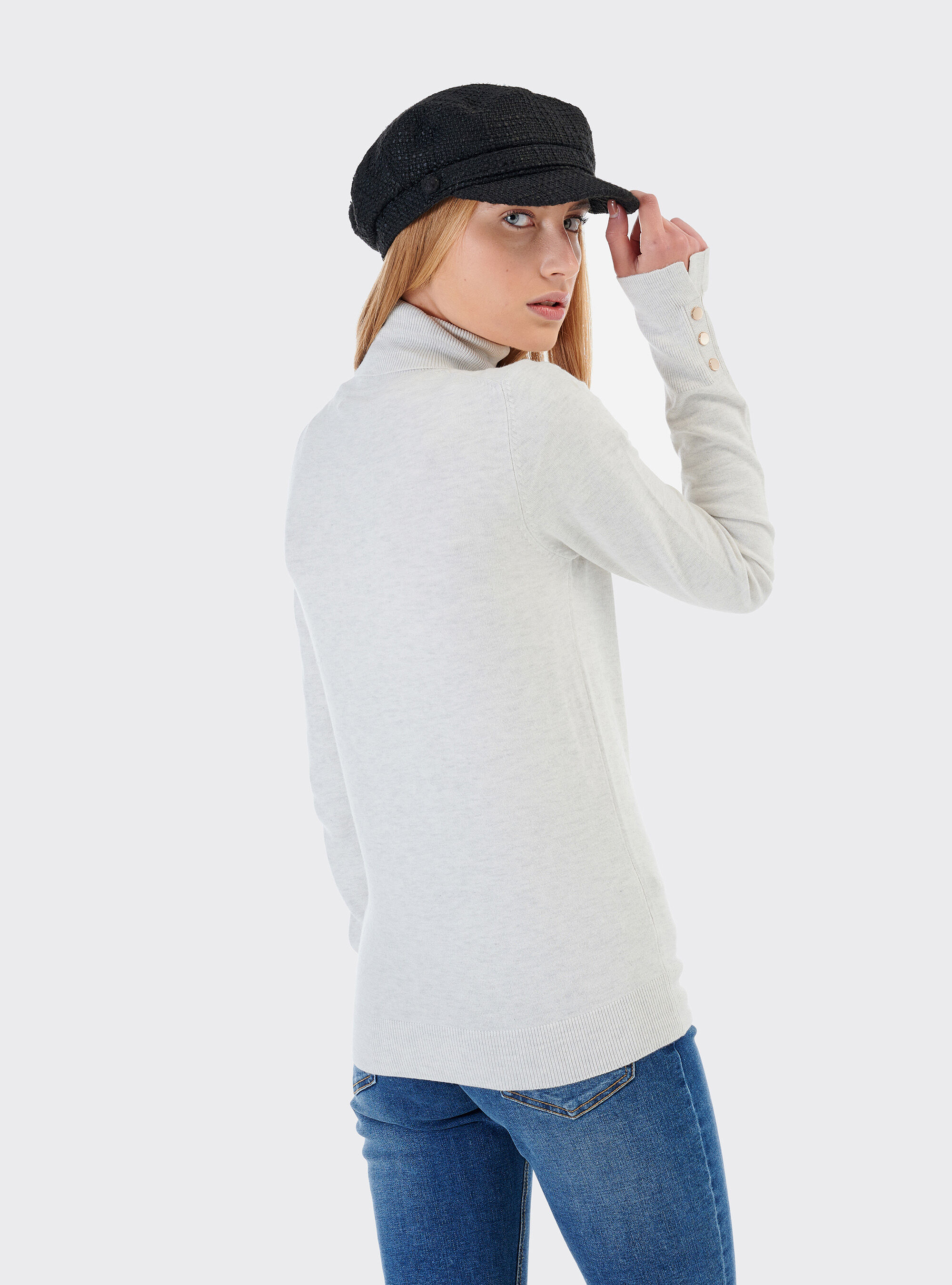High neck pullover, WHITE MELANGE