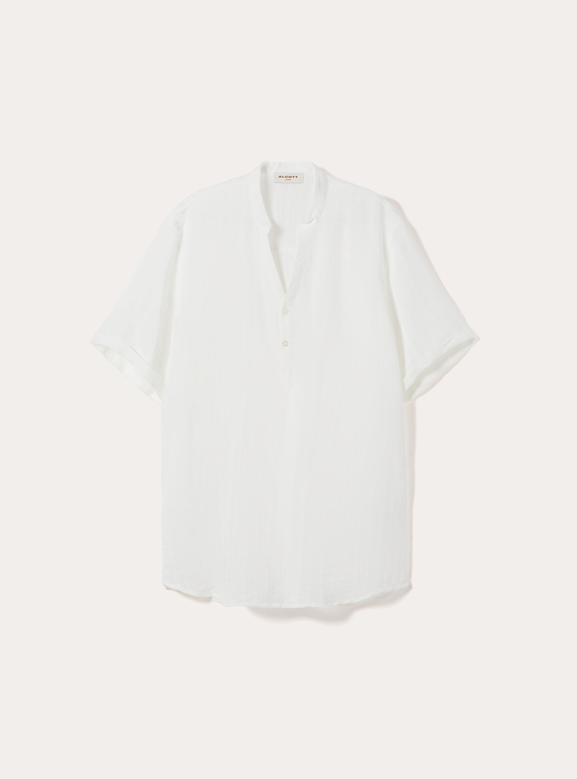 Short Sleeve Henley Popover Shirt with Vertical Texture, WH2 WHITE