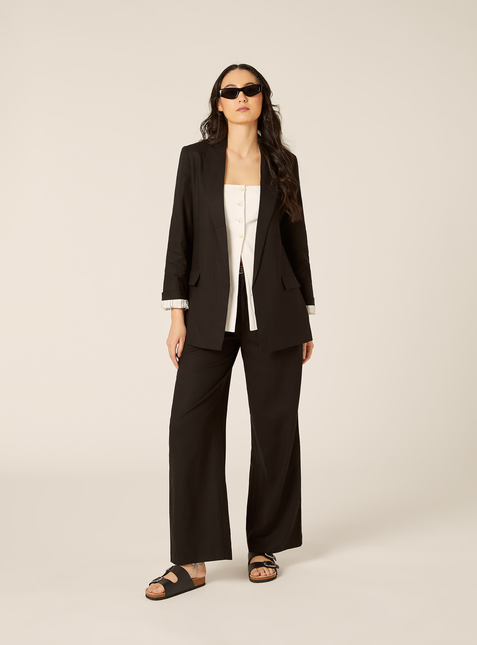 Blazer aperto misto lino