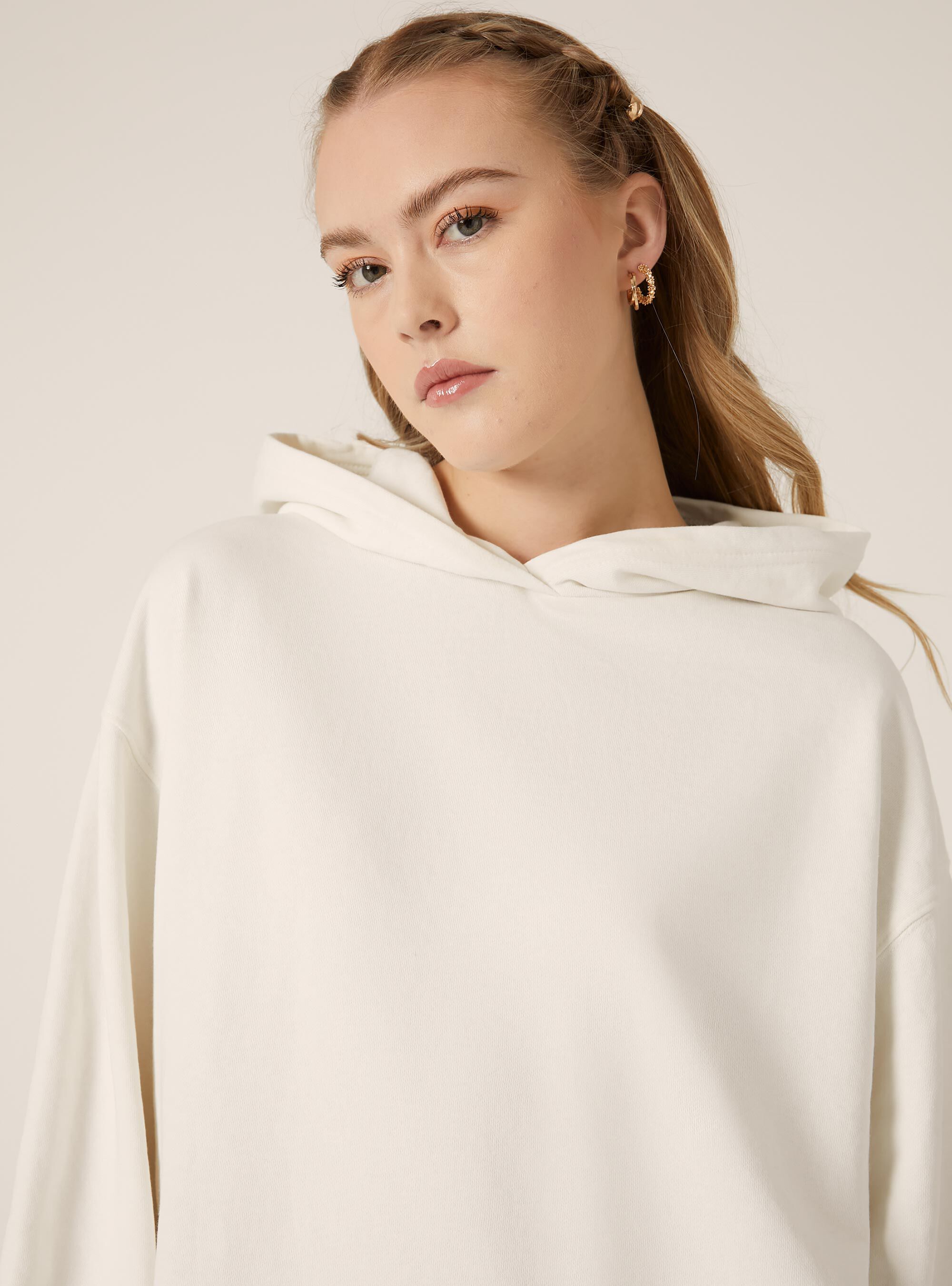 Felpa boxy fit con cappuccio, WH1 OFF WHITE