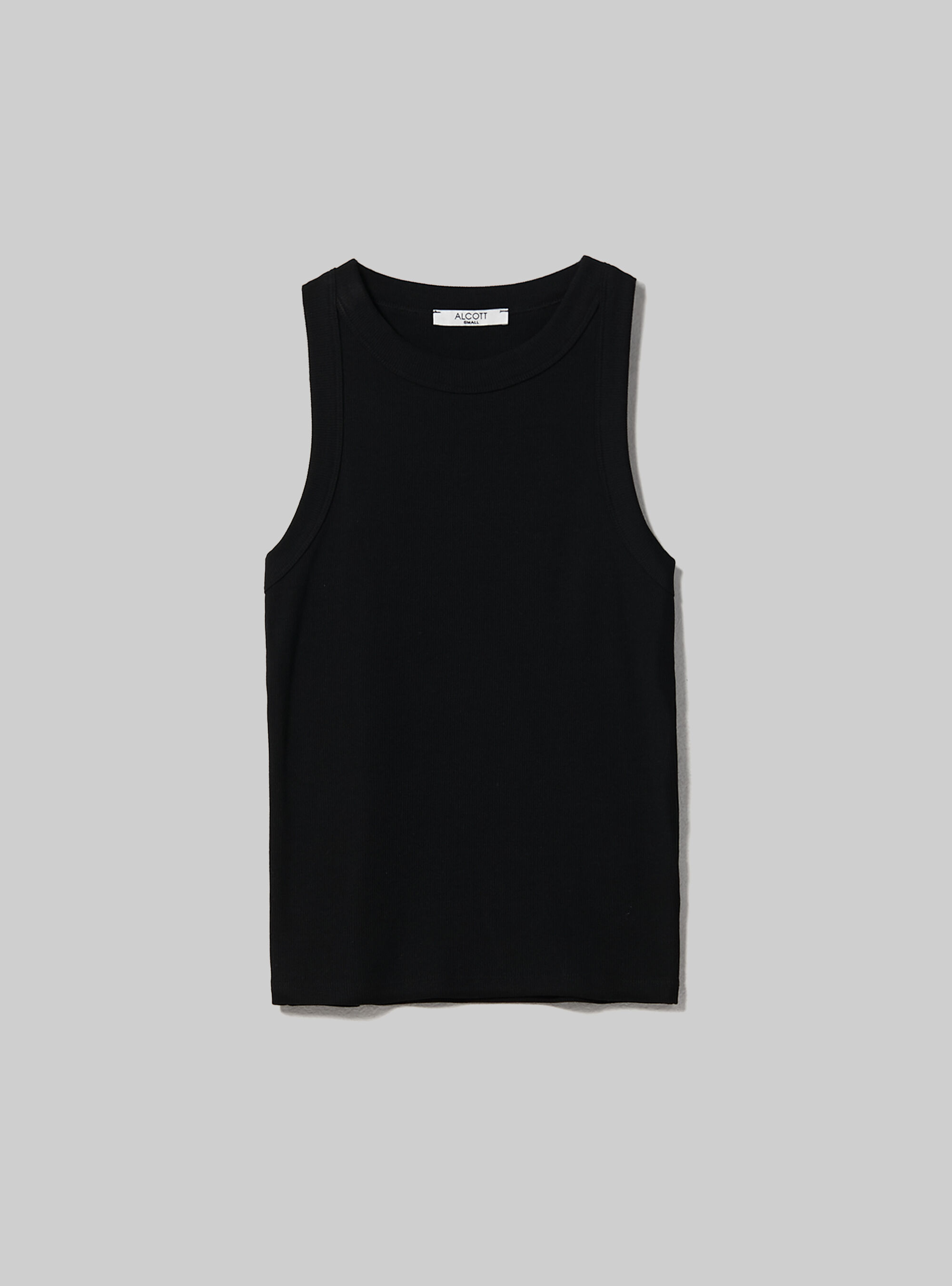 トップス Cotton ribbon tank Black Ribbed cotton tank top