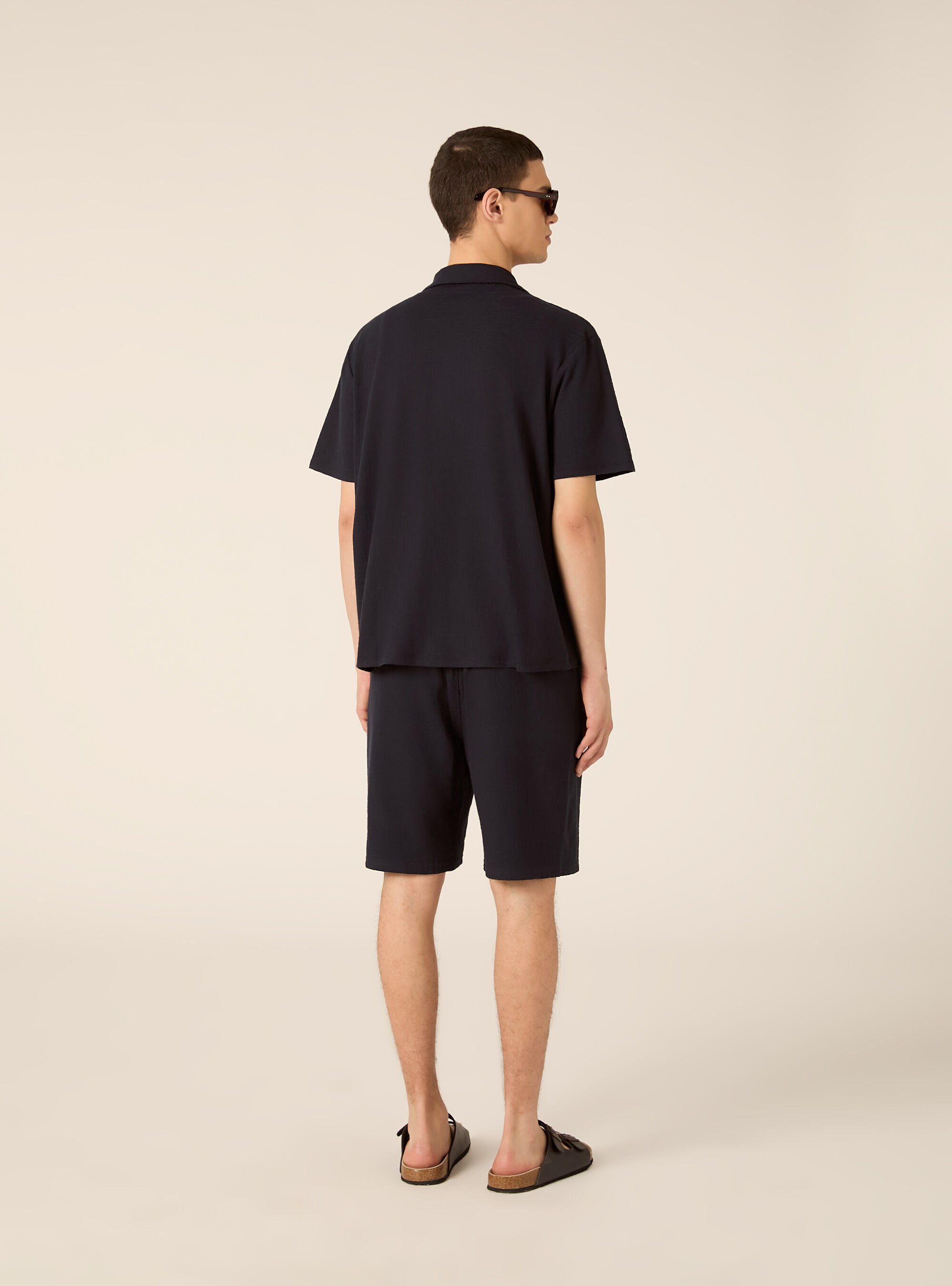 Camicia bowling in jersey texture regular fit, NA1 NAVY DARK