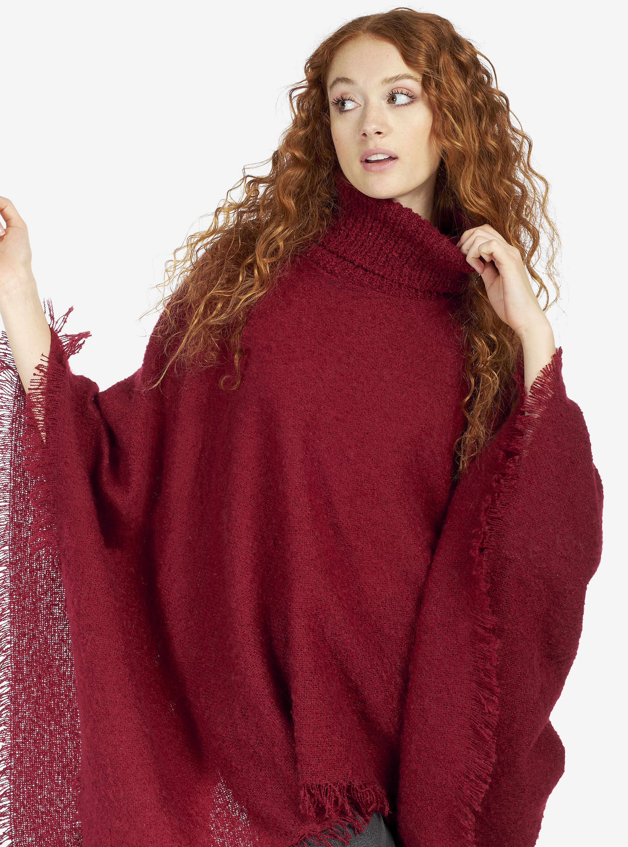 PONCHO WITH HIGH COLLAR, RED