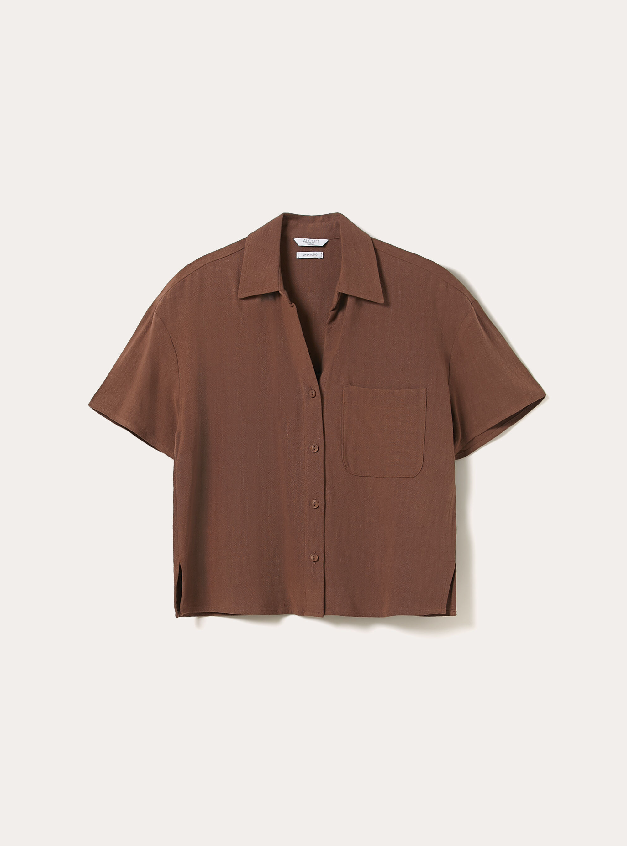 Camisa cropped de mezcla de lino, BR2 BROWN MEDIUM