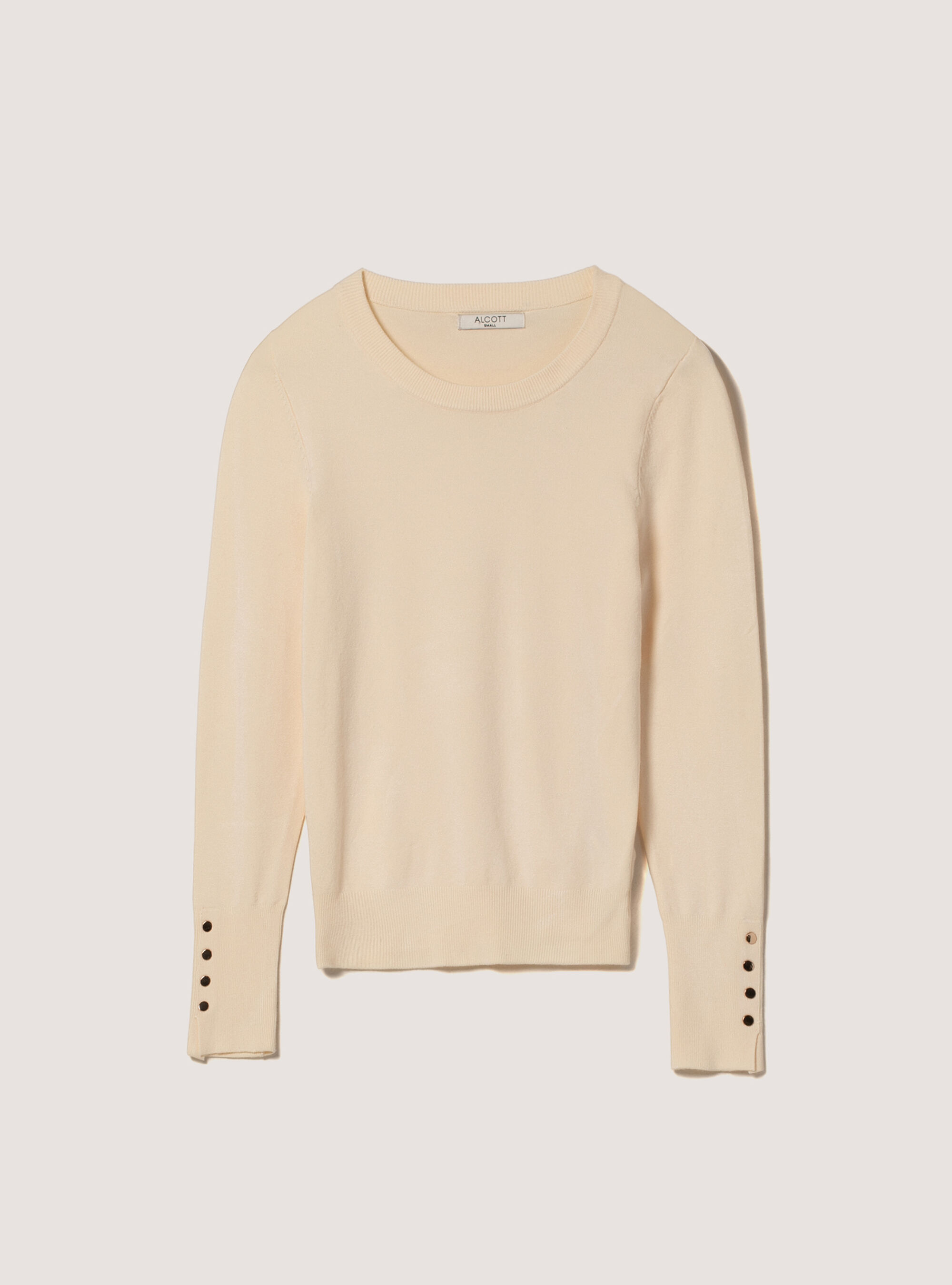 Round-neck pullover with buttons on sleeve, WH1 OFF WHITE