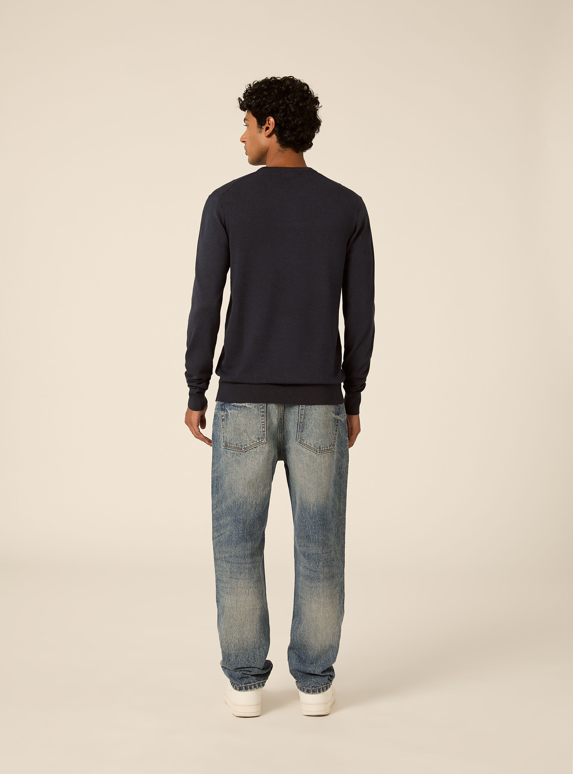 Pullover girocollo in viscosa, MNA2 NAVY MEL MED