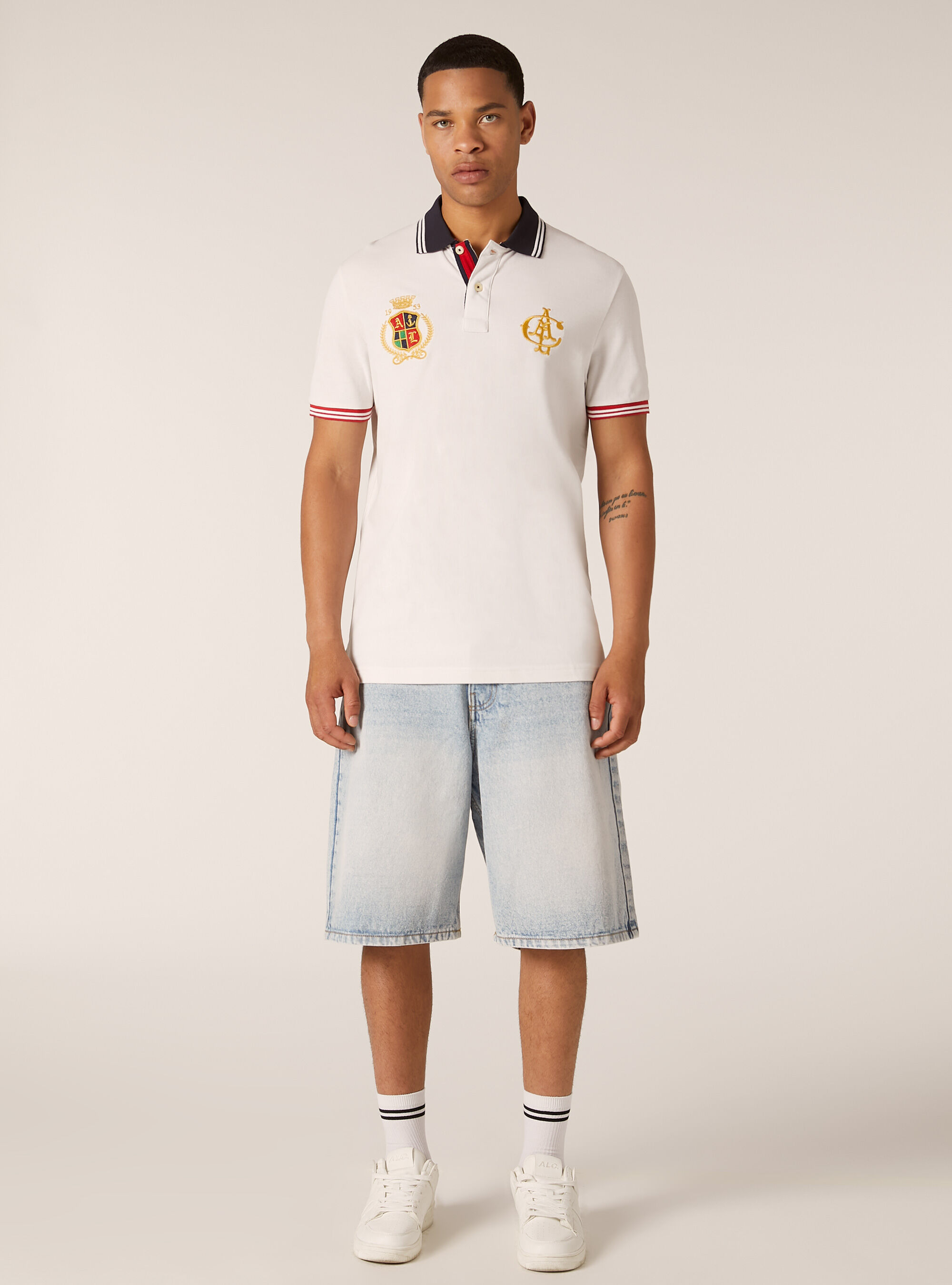 Cotton polo shirt with embroidery, WHITE