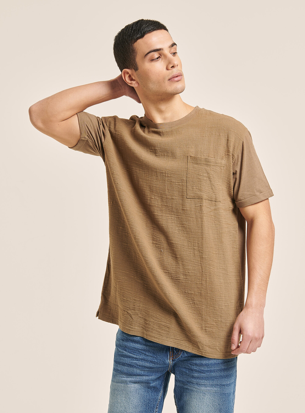 Linen blend T-shirt with pocket - Main Image