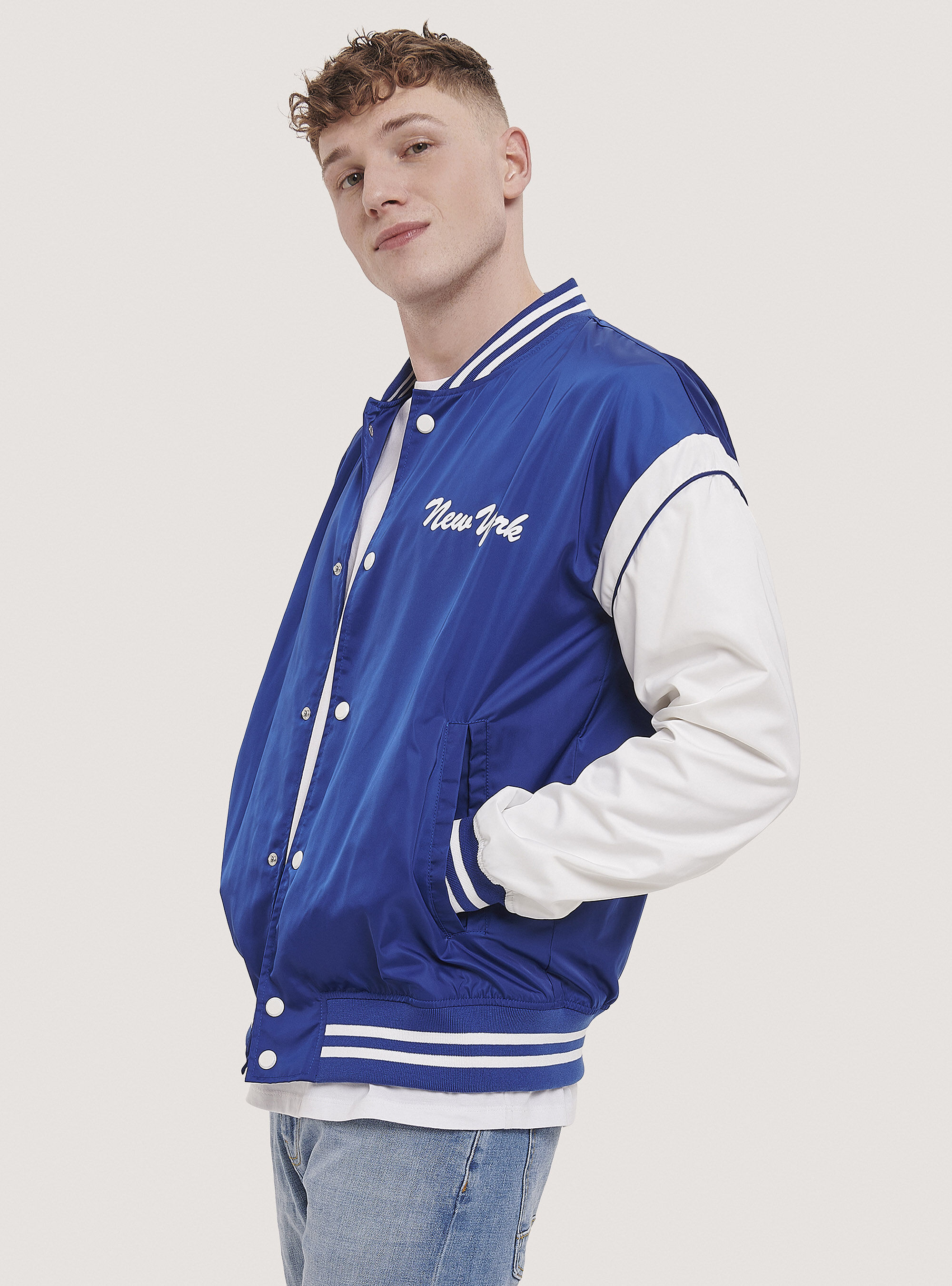 Satin college bomber jacket
