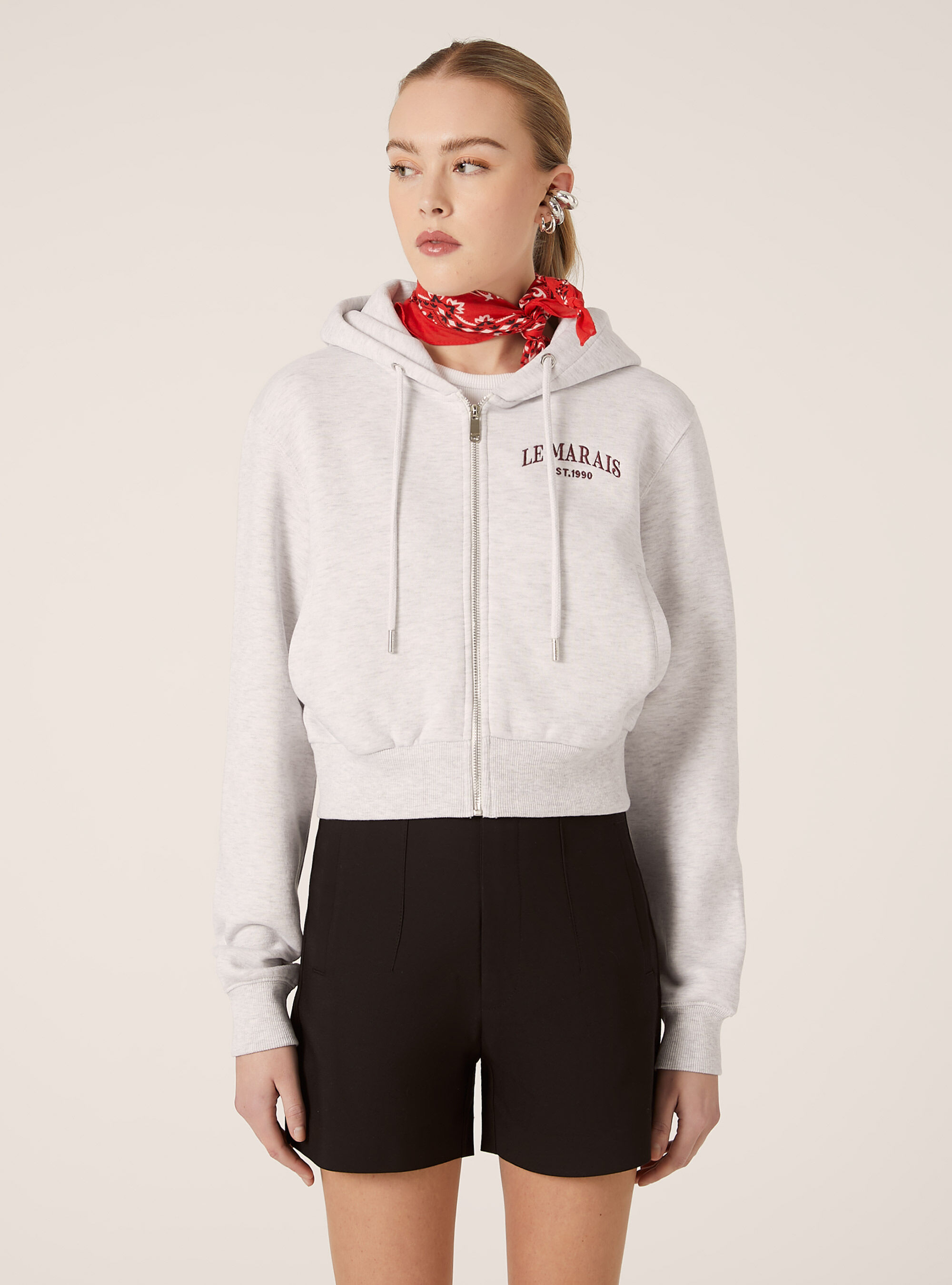 Sweatshirt court avec fermeture &eacute;clair et imprim&eacute;