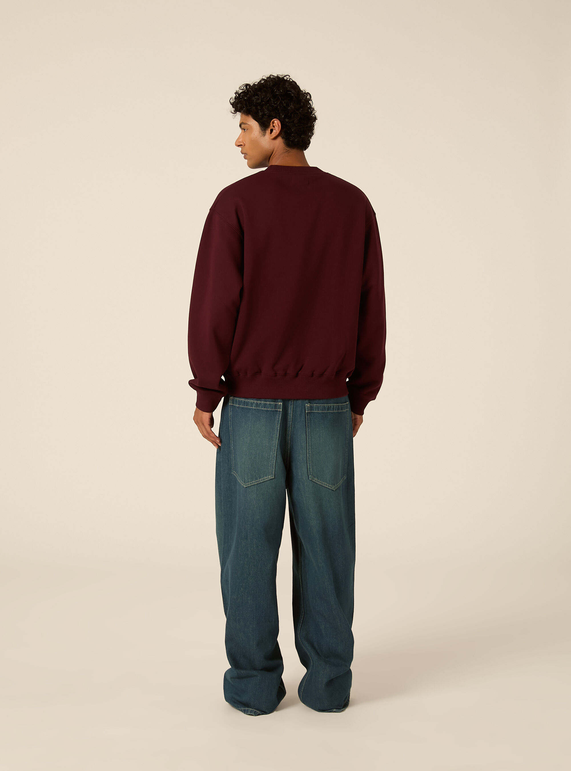 Felpa girocollo basica boxy fit, BO1 BORDEAUX DARK