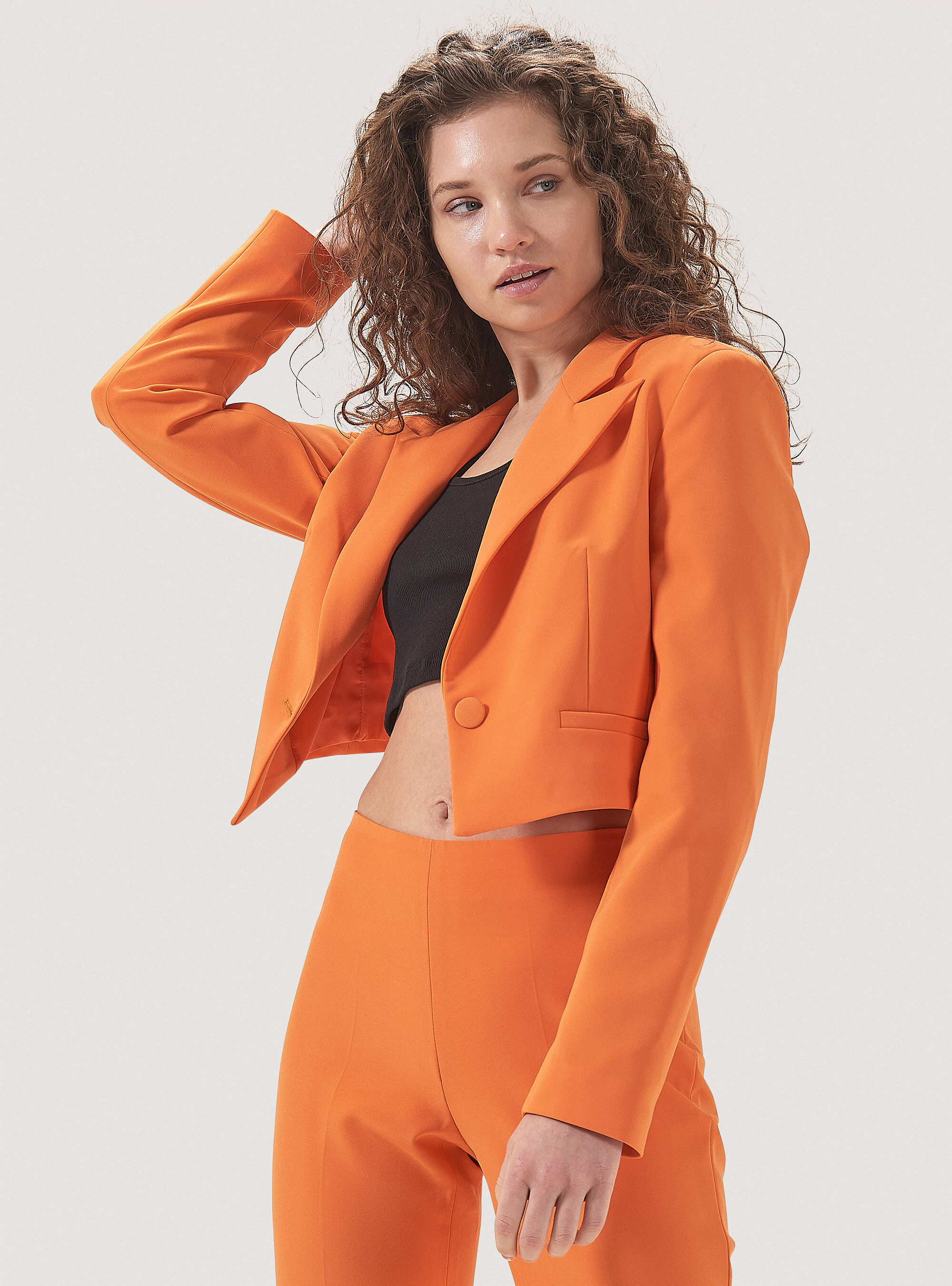 Plain colour cropped blazer, C330 ORANGE