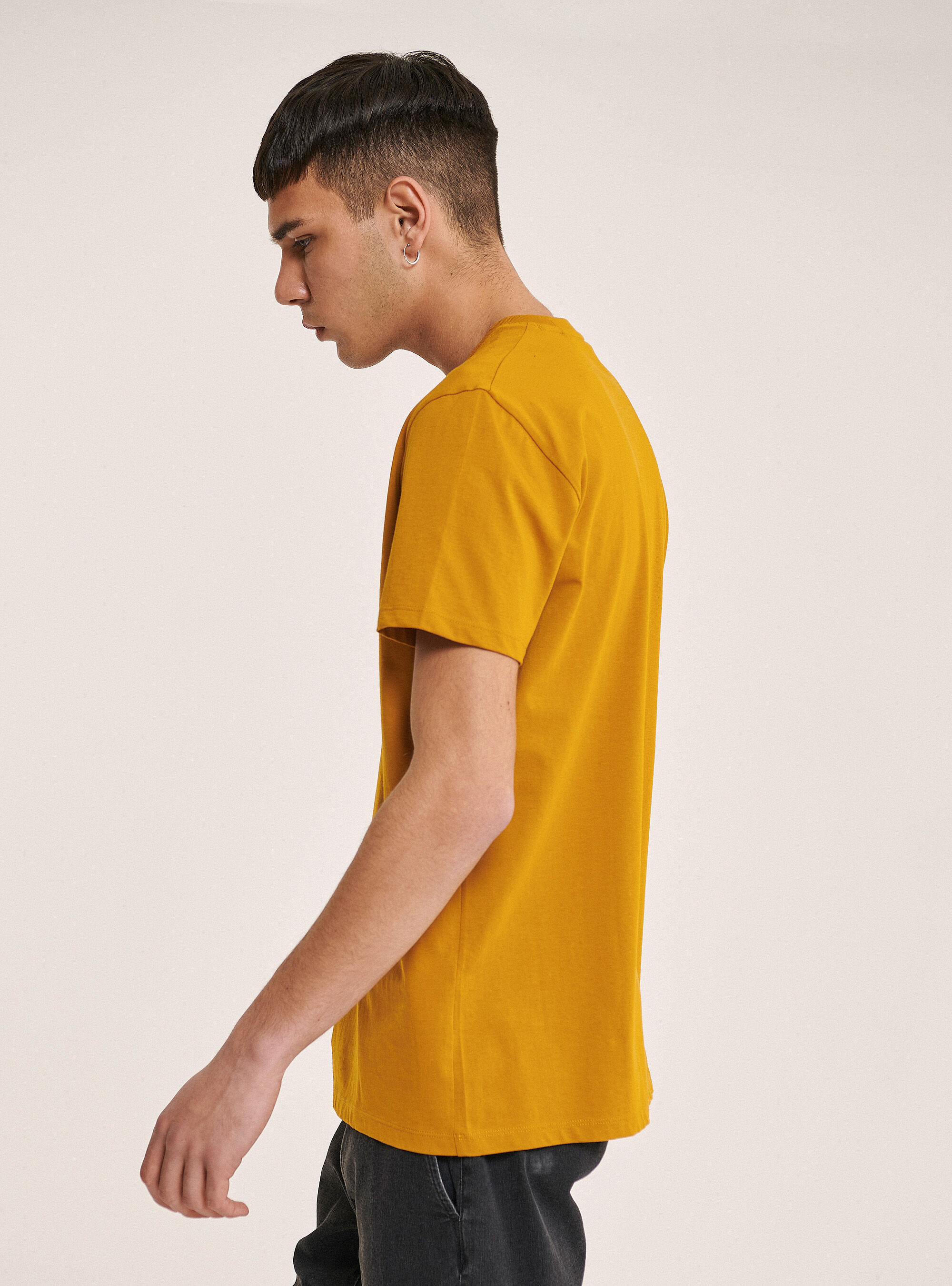 T-shirt in 100% cotton with logo printed, C7720 SENAPE