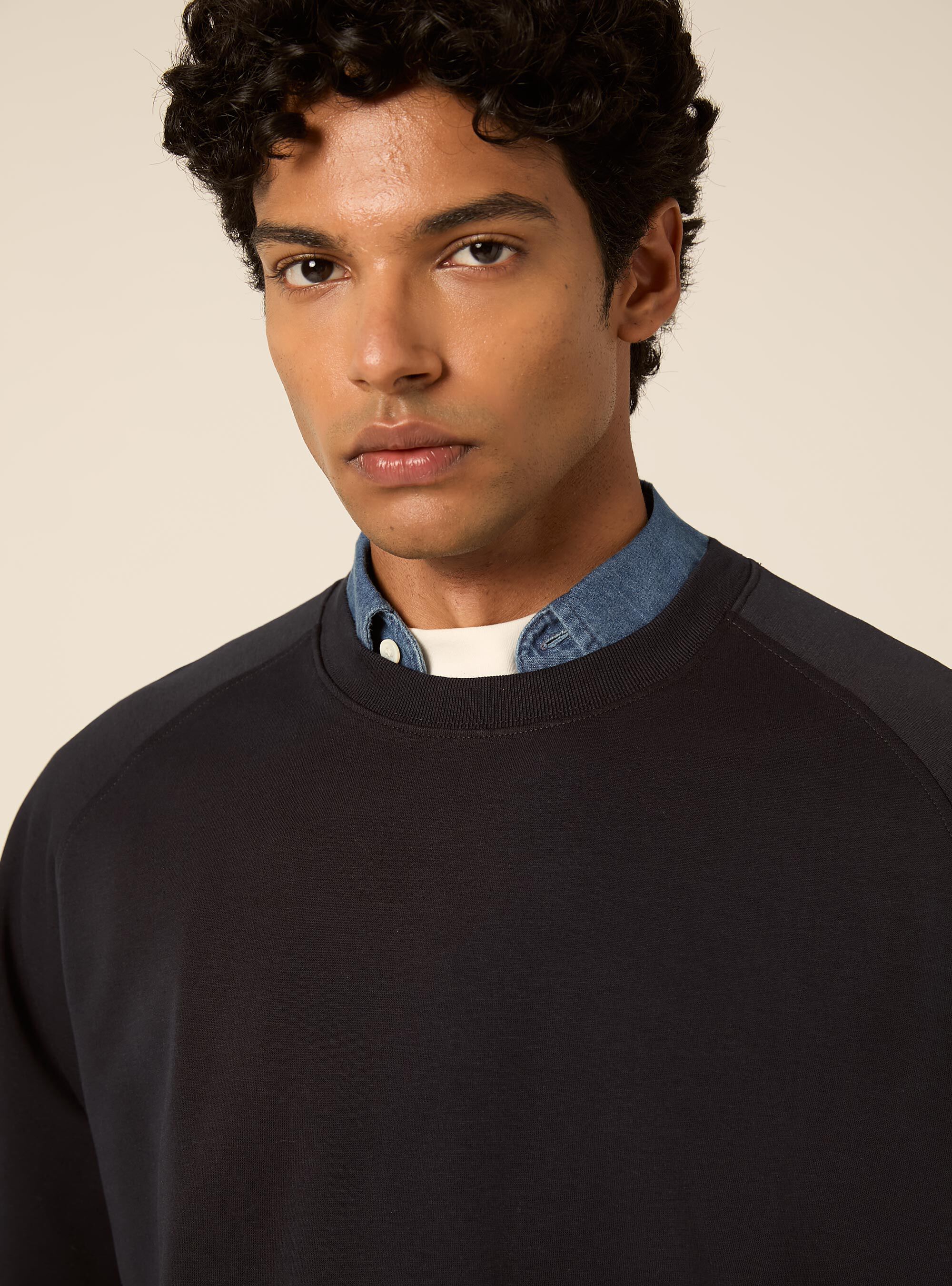 Sweat col rond avec manches raglan en tissu interlock, NA1 NAVY DARK