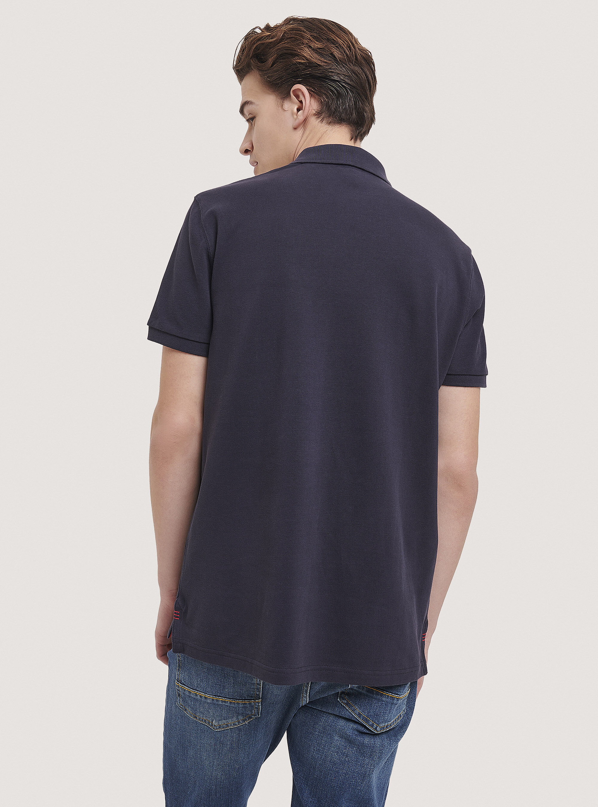 Cotton pique polo shirt with embroidery, BLUE NAVY