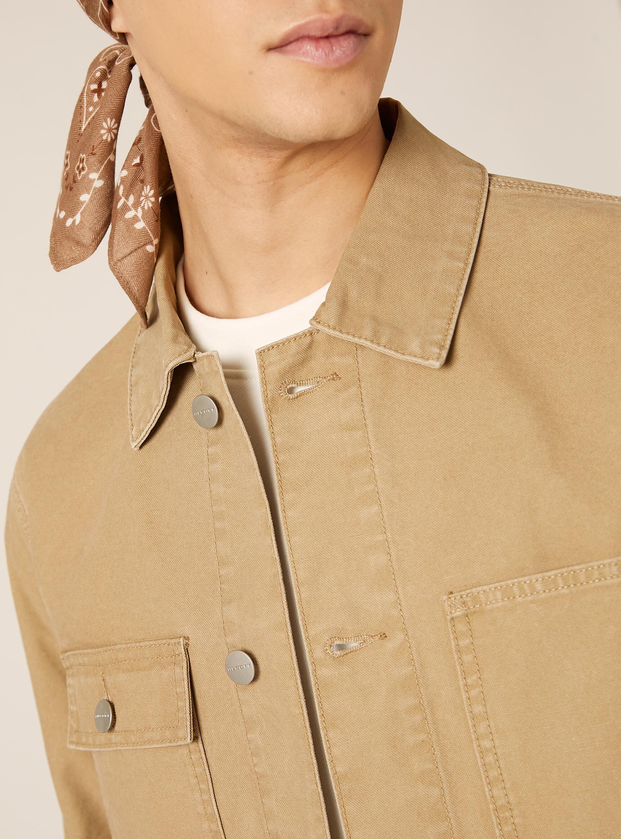 Giacca camicia in canvas tasche a toppa, BG2 BEIGE MEDIUM