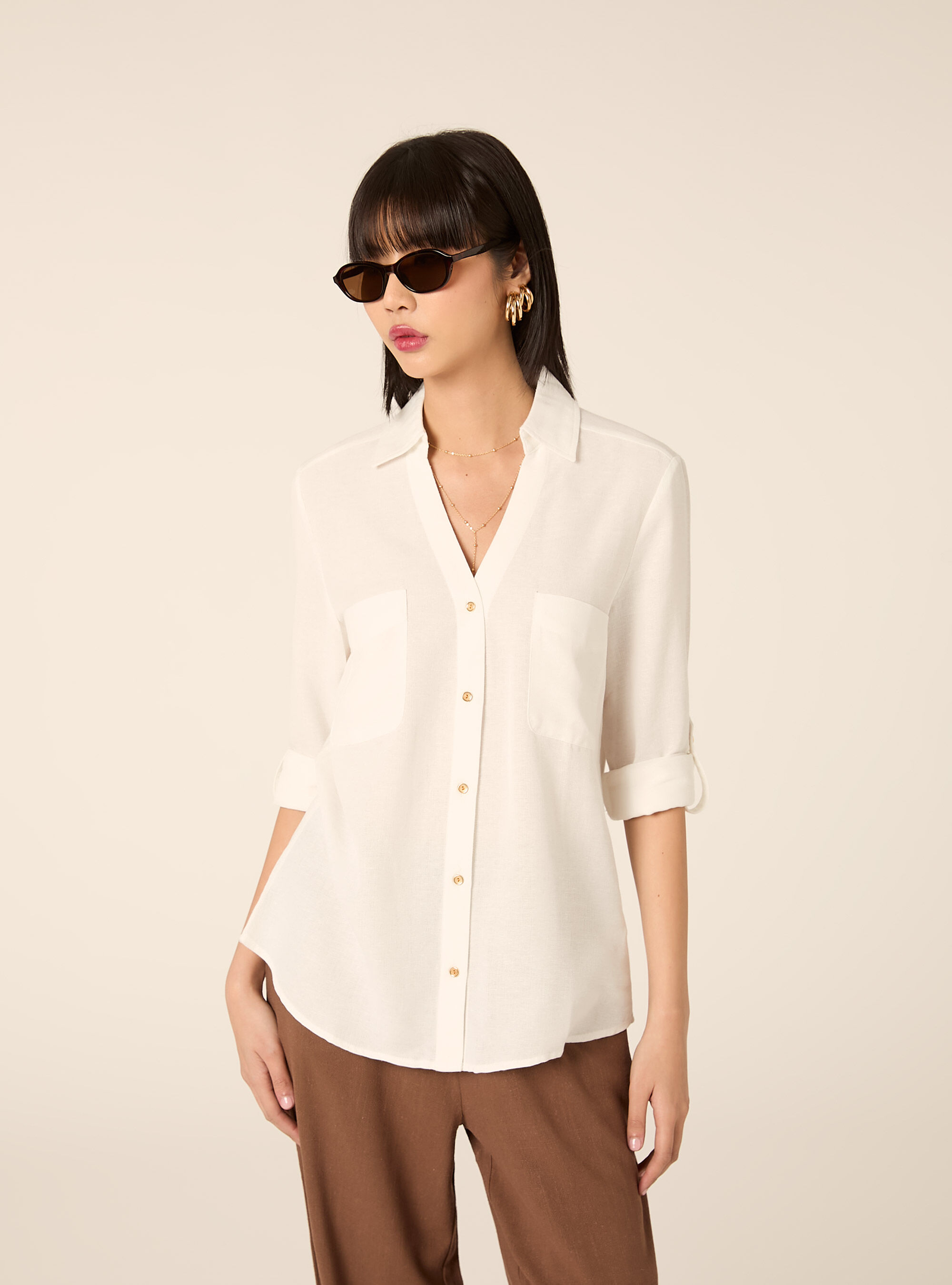 Camicia blusa in misto lino