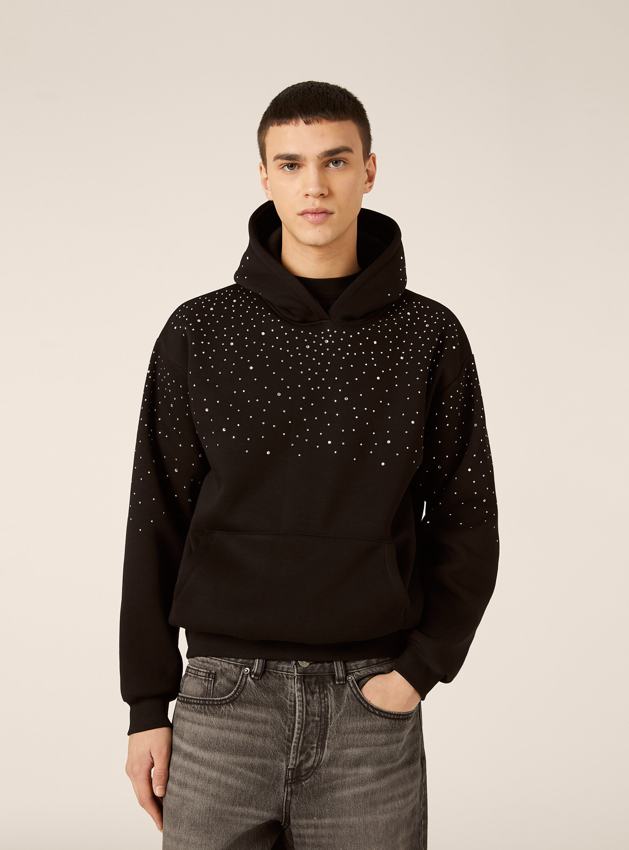 Felpa cappuccio  con strass boxy fit